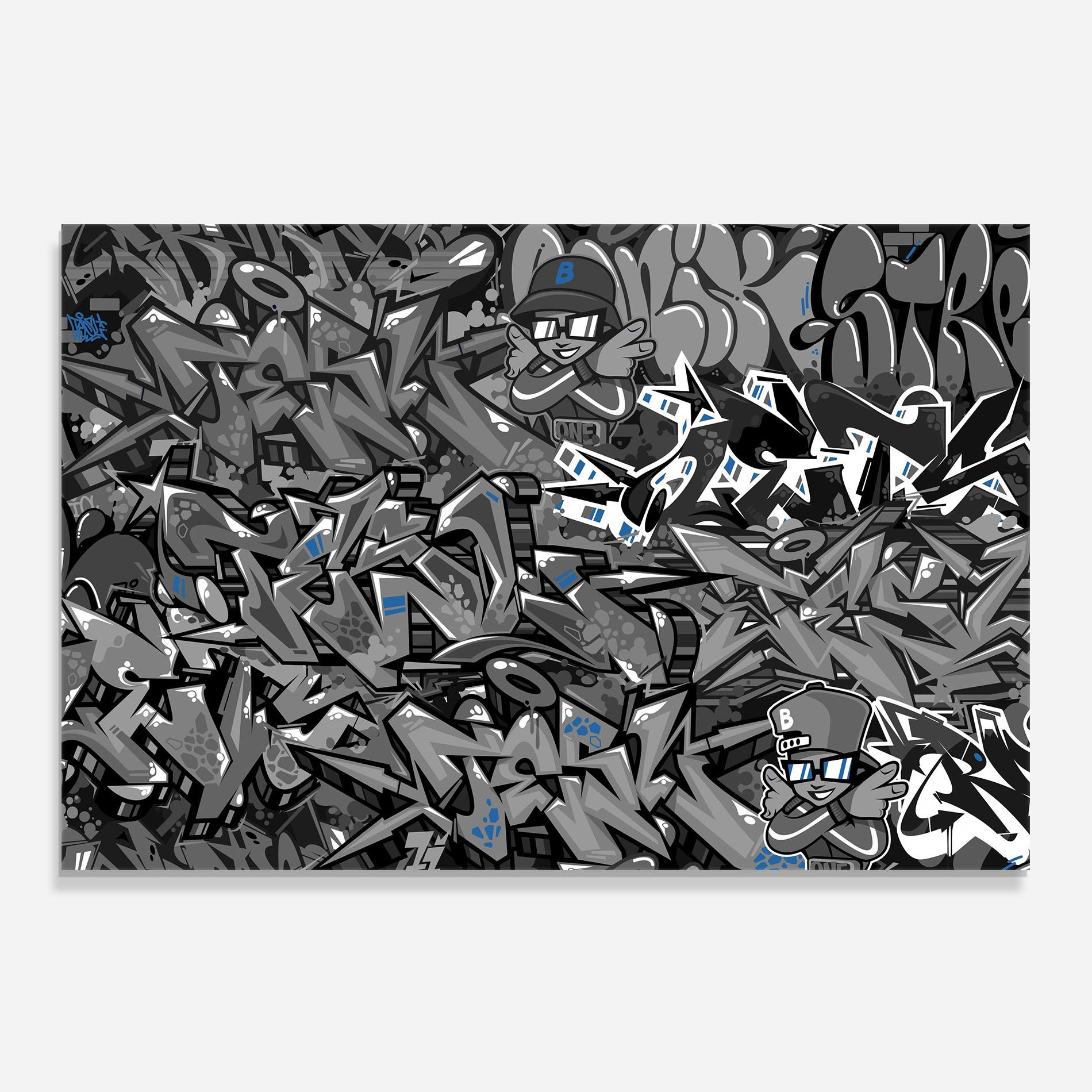 Panou Sticla Bucatarie Grey Blue Graffiti mockup 0