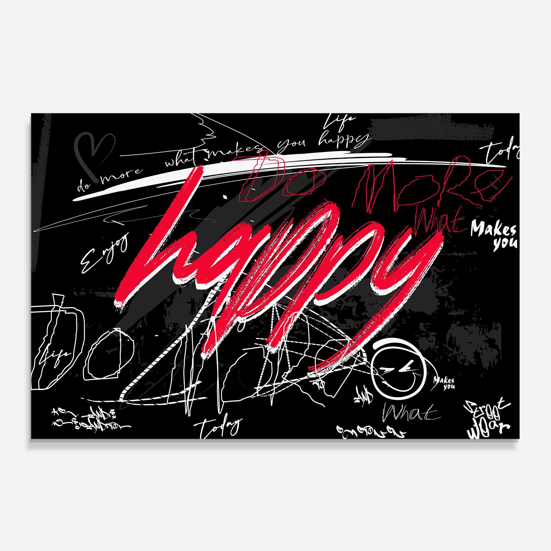 Panou Sticla Bucatarie Red Happy Graffiti mockup 0