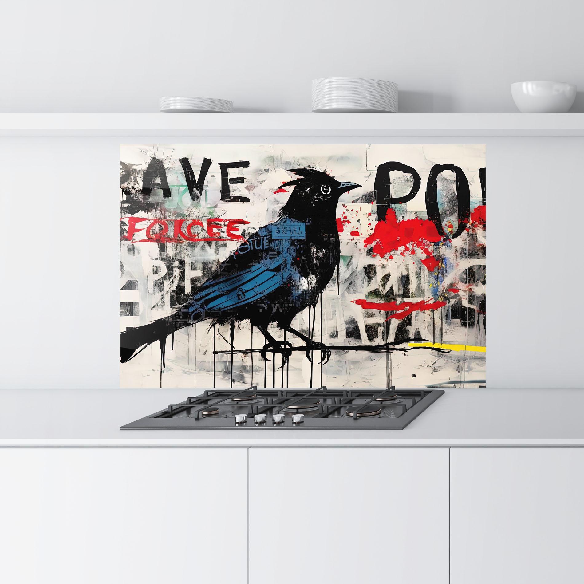 Panou Sticla Bucatarie Blue Bird Doodle mockup 9