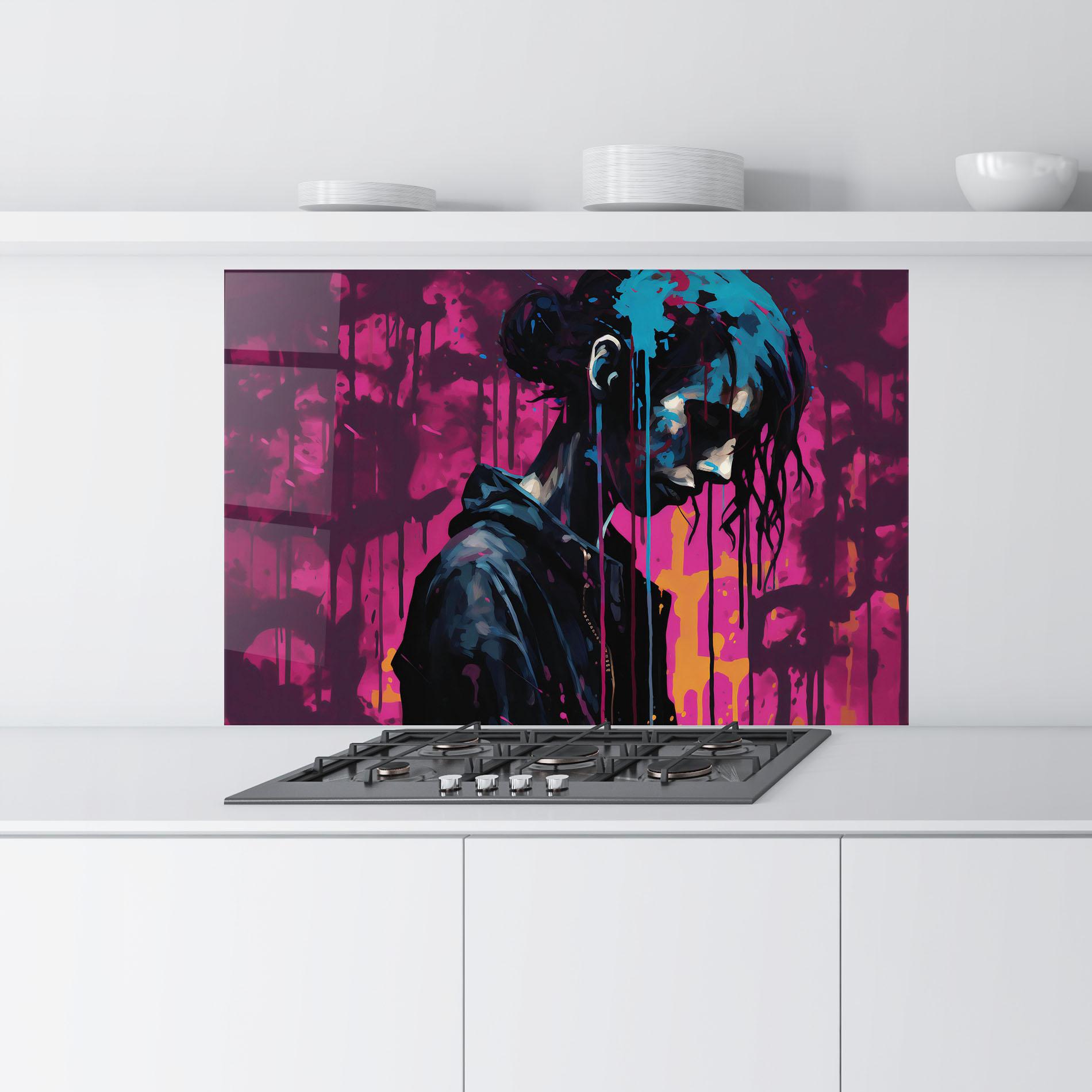 Panou Sticla Bucatarie Blue Pink Paint Falling mockup 9