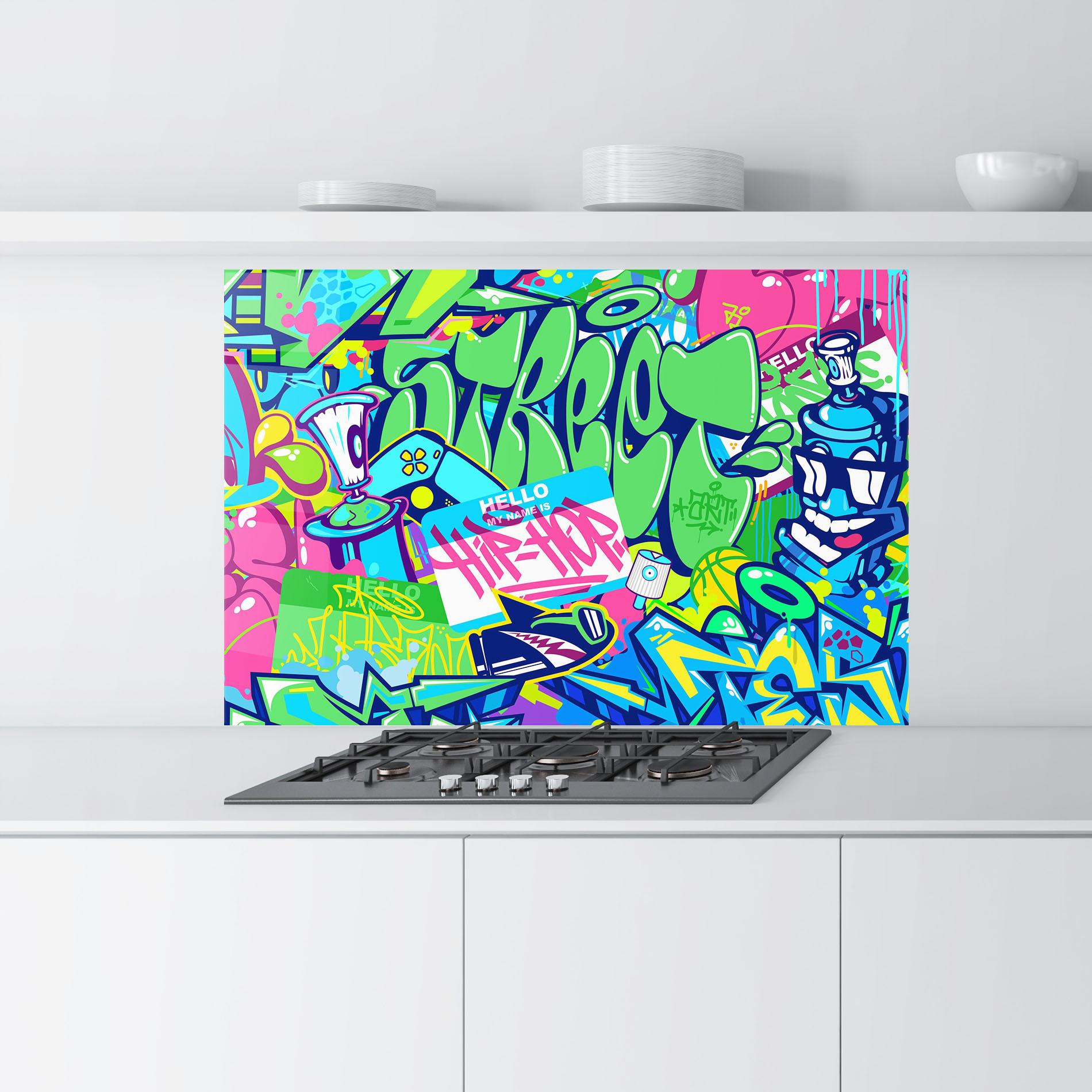 Panou Sticla Bucatarie Colorful Hip Hop mockup 9