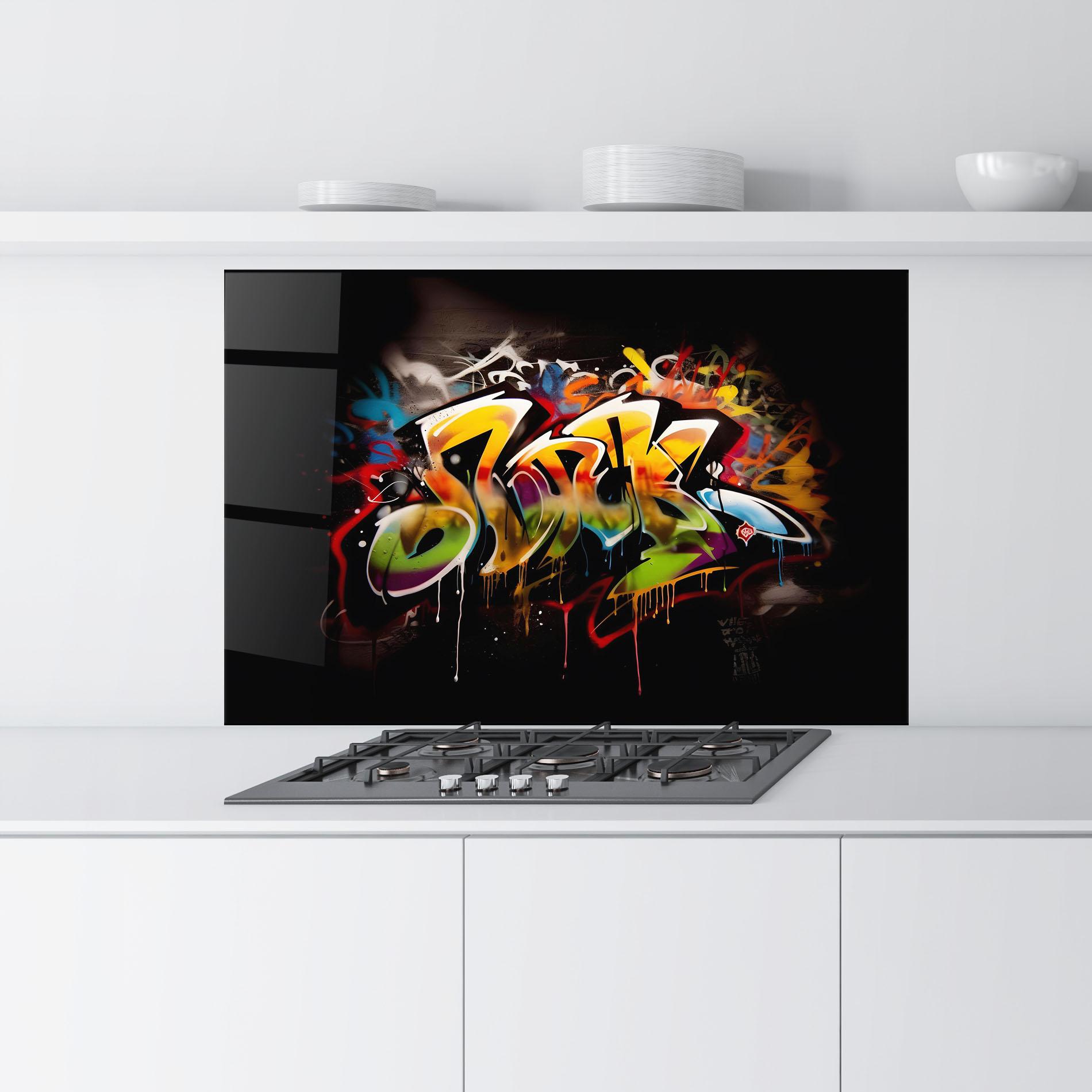 Panou Sticla Bucatarie Graffiti Style Wall mockup 9