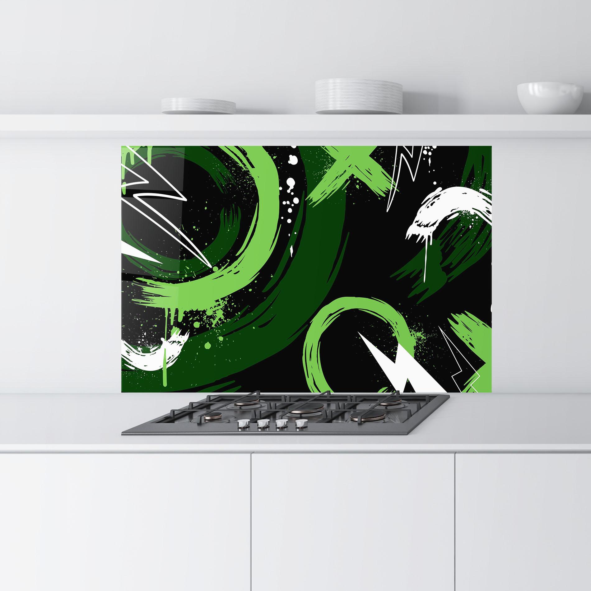 Panou Sticla Bucatarie Green Shades Graffiti mockup 9