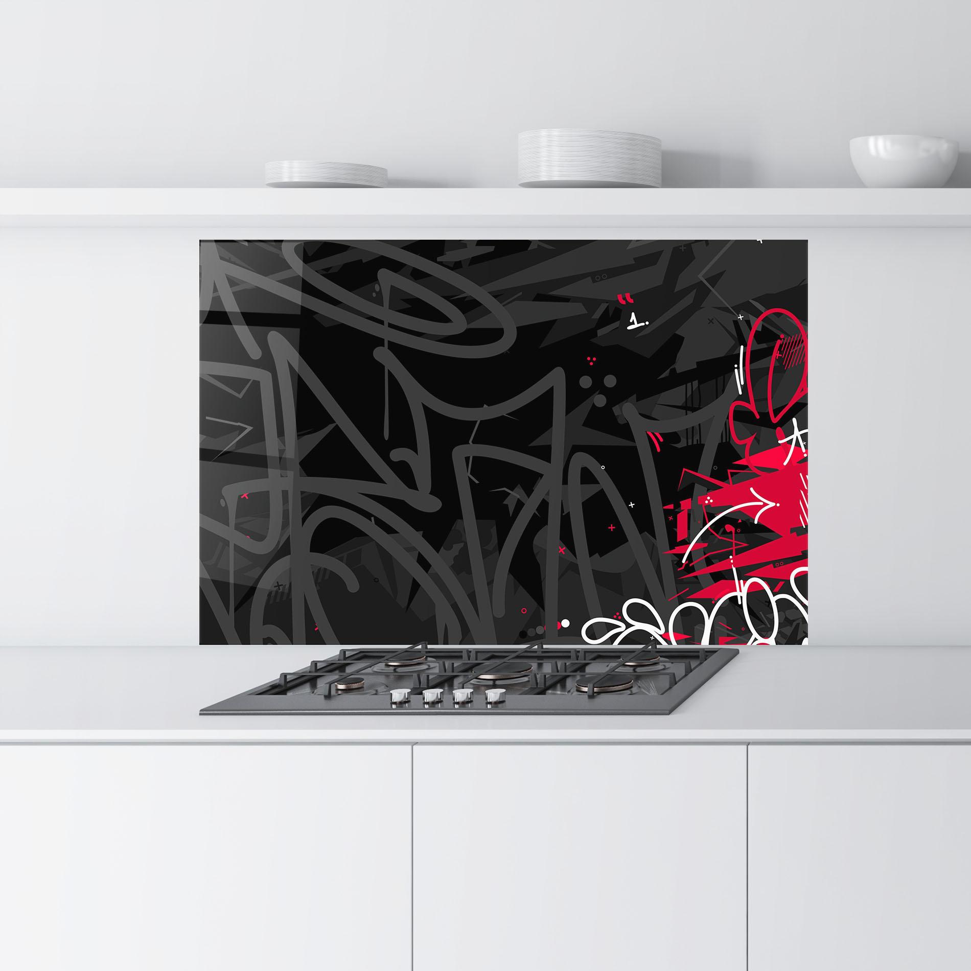 Panou Sticla Bucatarie Grey Pink Graffiti mockup 9
