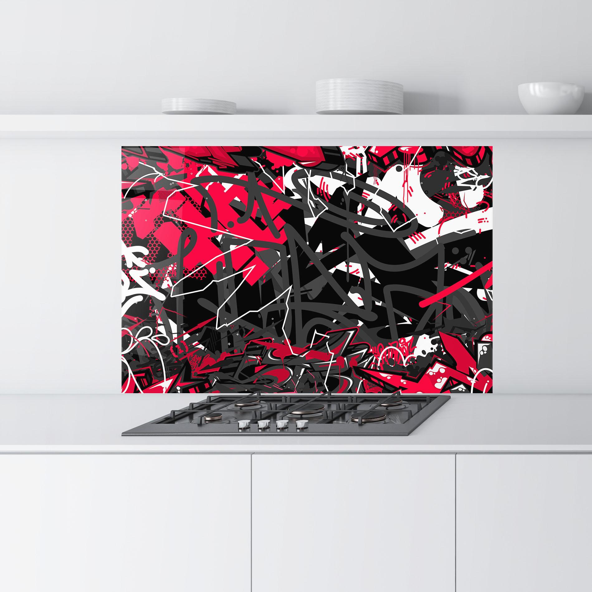 Panou Sticla Bucatarie Grey Red Graffiti mockup 9