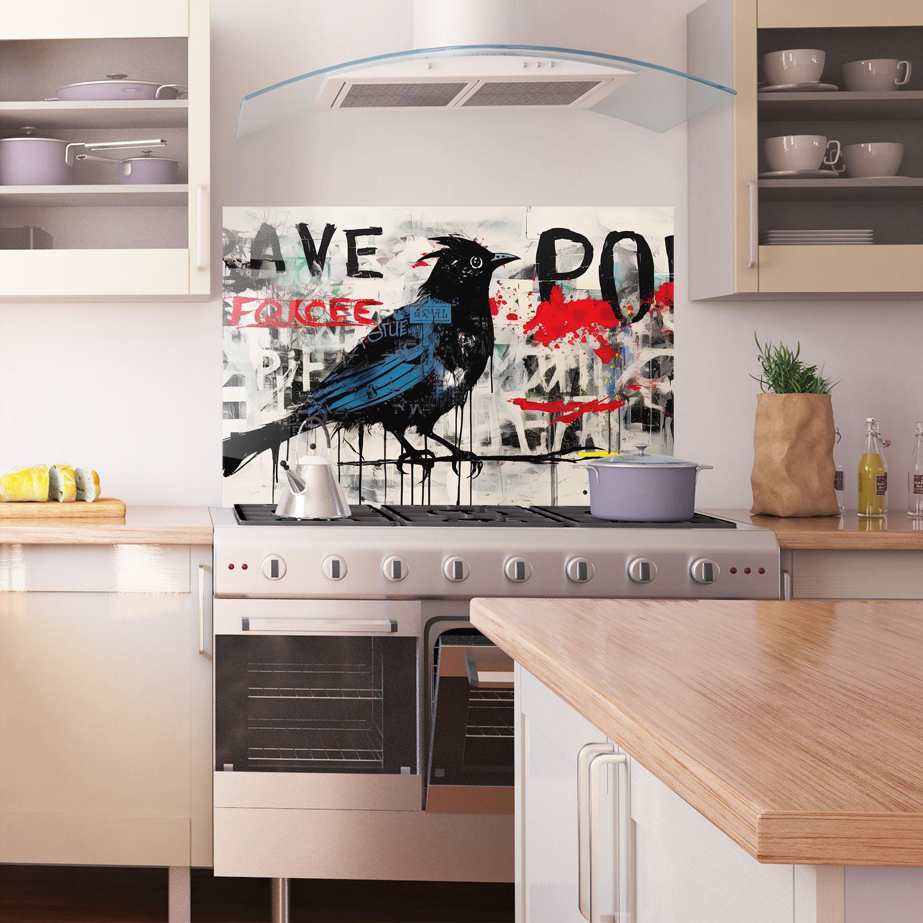 Panou Sticla Bucatarie Blue Bird Doodle mockup 1