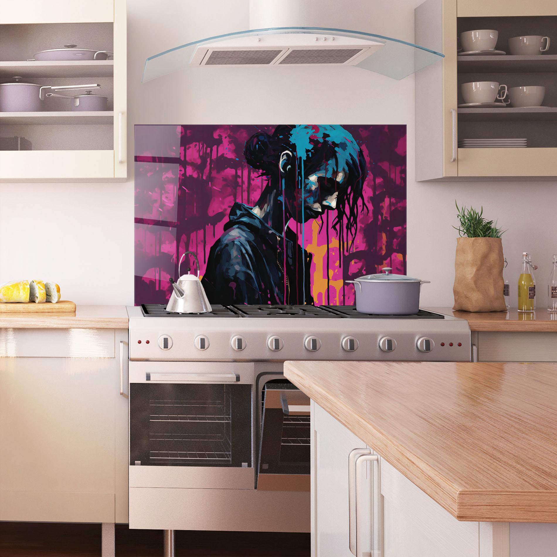 Panou Sticla Bucatarie Blue Pink Paint Falling mockup 1