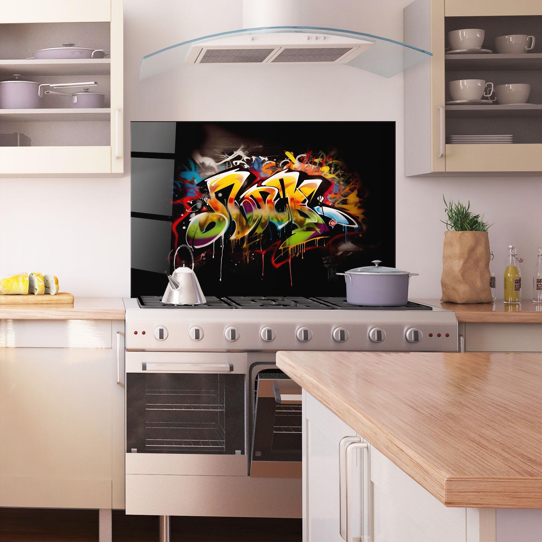 Panou Sticla Bucatarie Graffiti Style Wall mockup 1