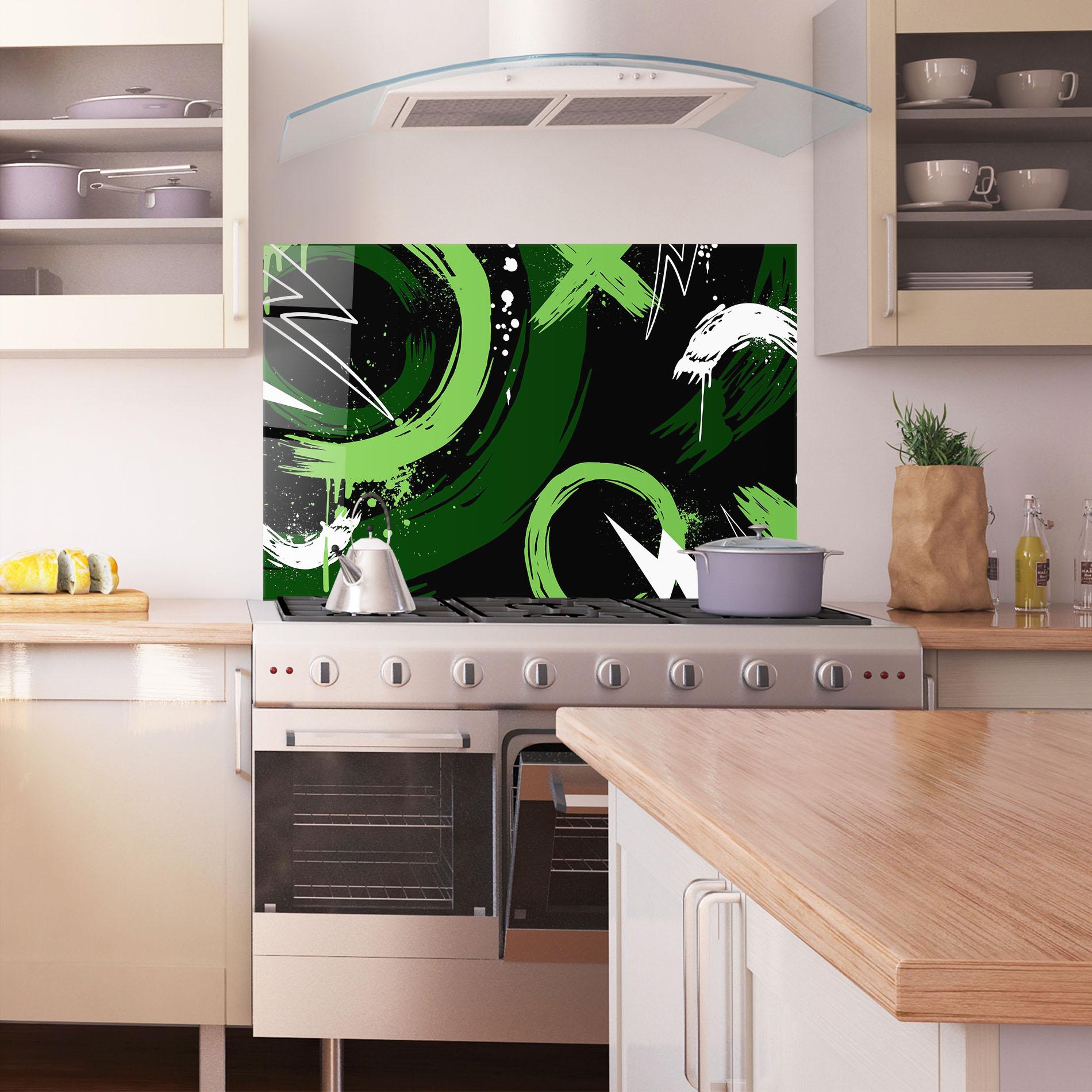 Panou Sticla Bucatarie Green Shades Graffiti mockup 1