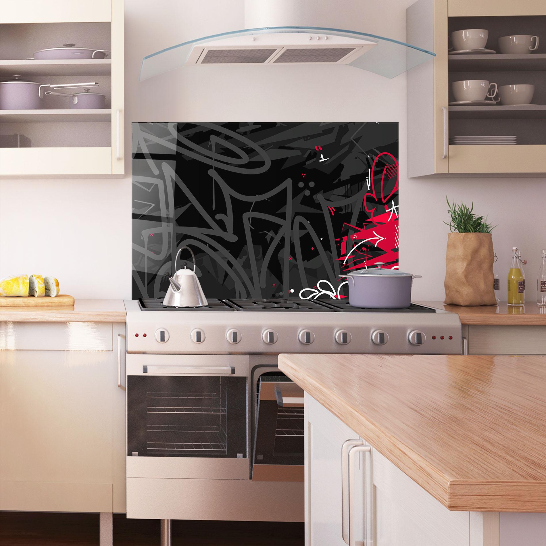 Panou Sticla Bucatarie Grey Pink Graffiti mockup 1