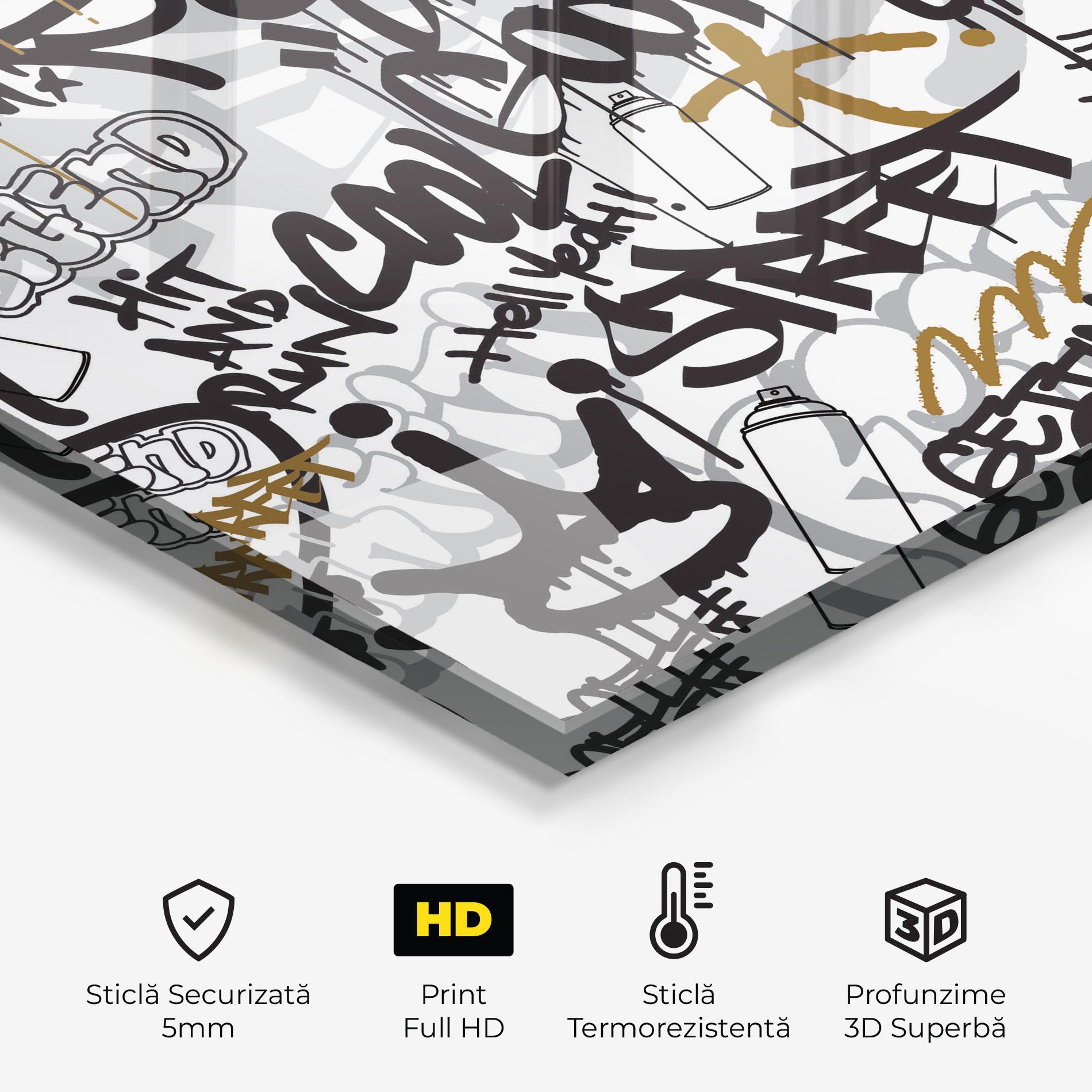 Panou Sticla Bucatarie Black Yellow Graffiti mockup 2