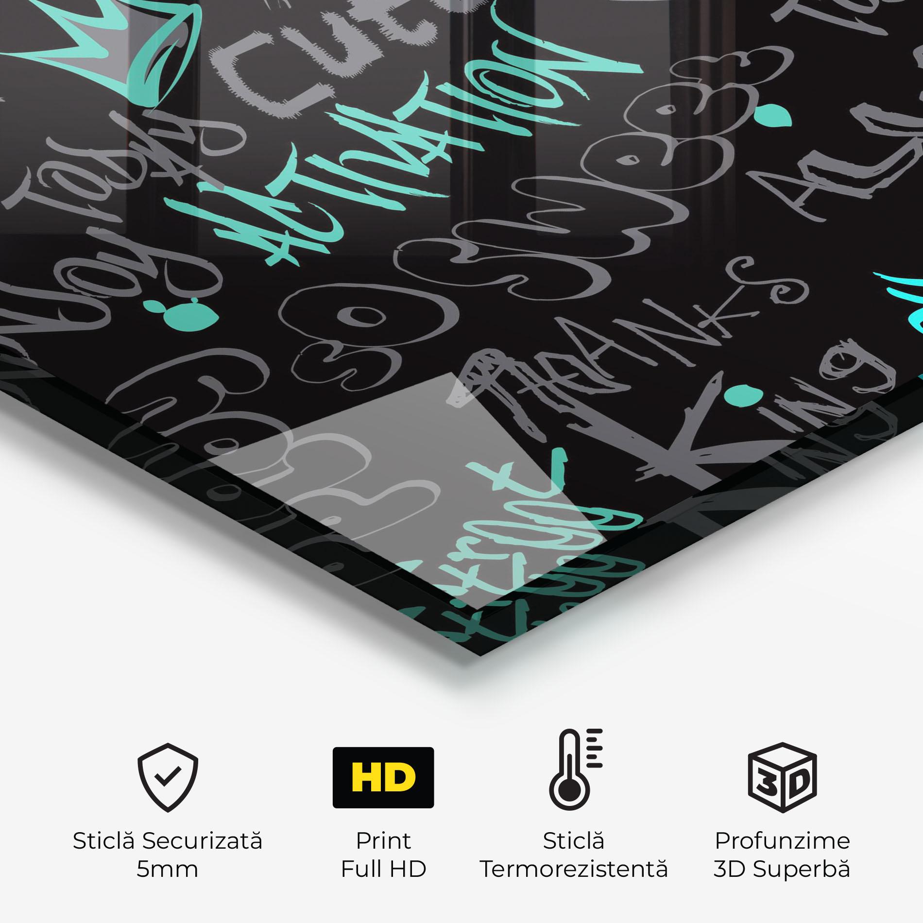 Panou Sticla Bucatarie Blue Grey Graffiti mockup 2