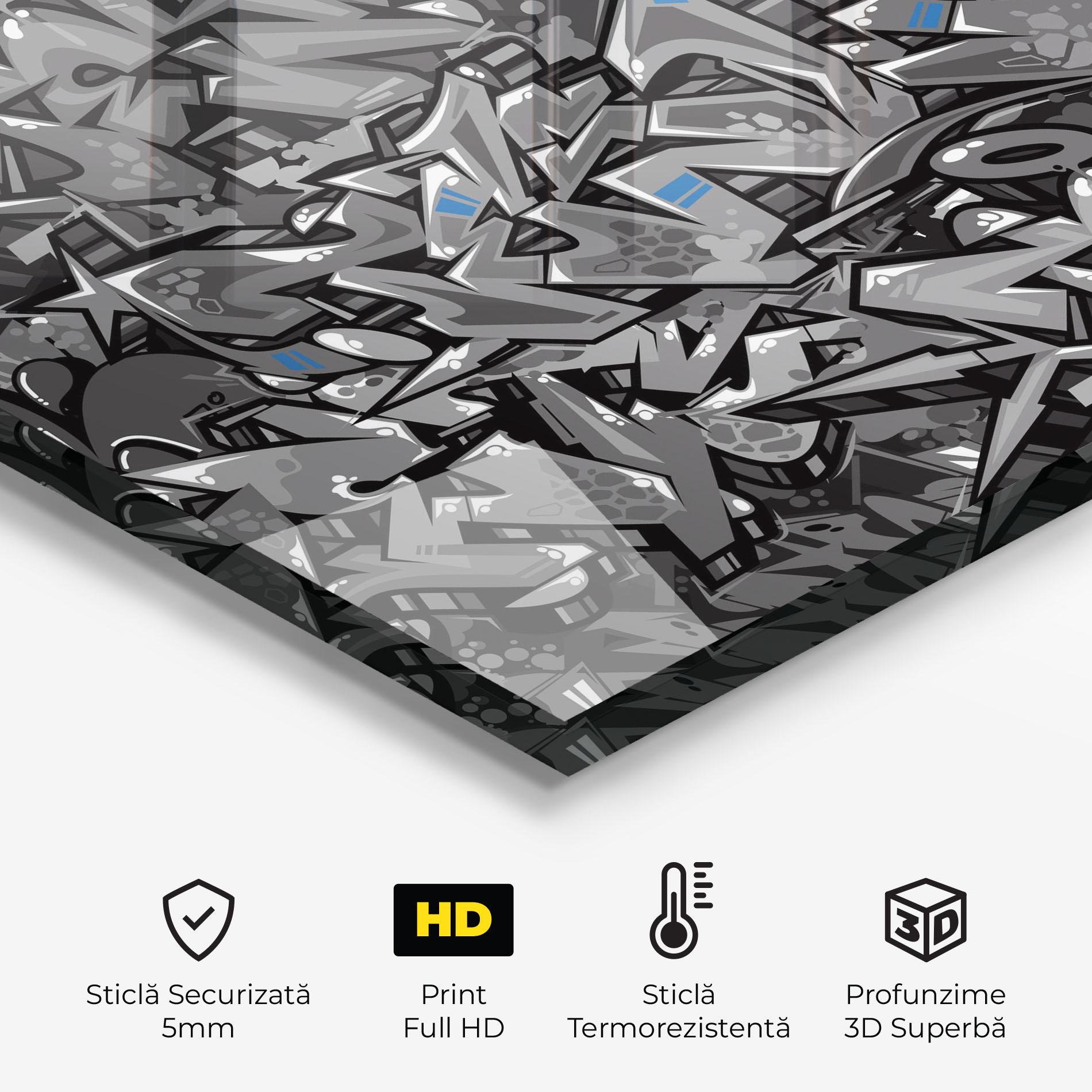 Panou Sticla Bucatarie Grey Blue Graffiti mockup 2