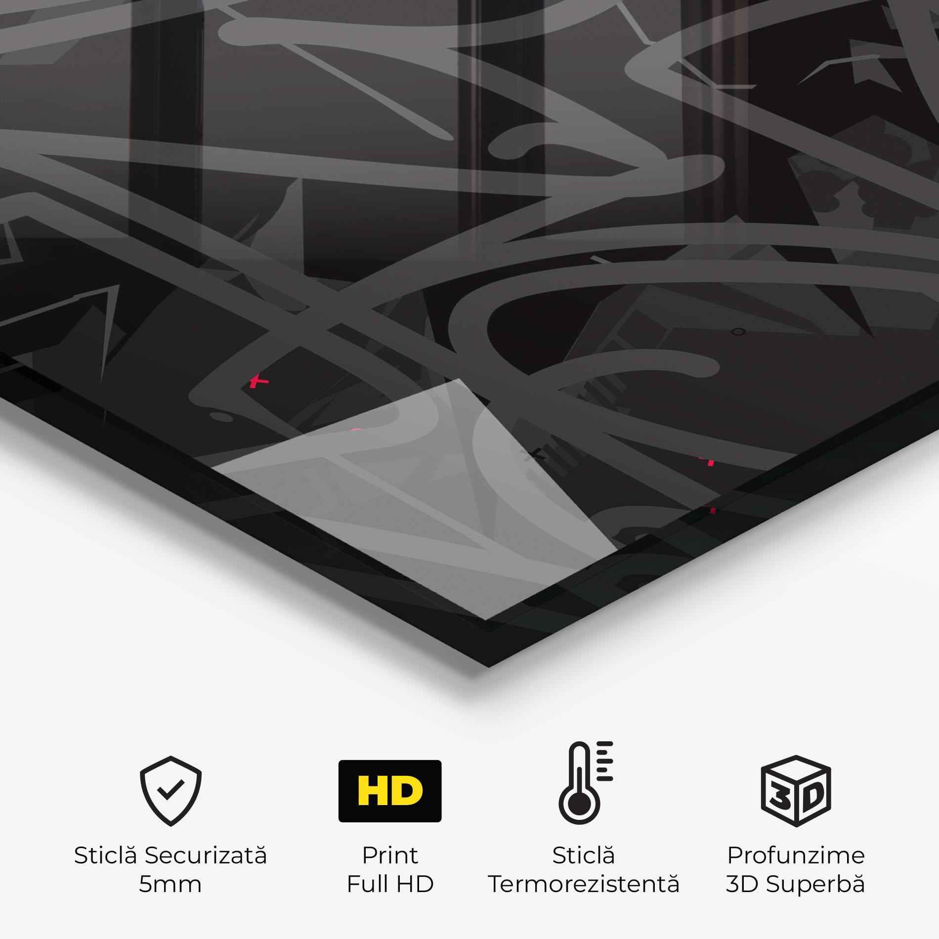 Panou Sticla Bucatarie Grey Pink Graffiti mockup 2