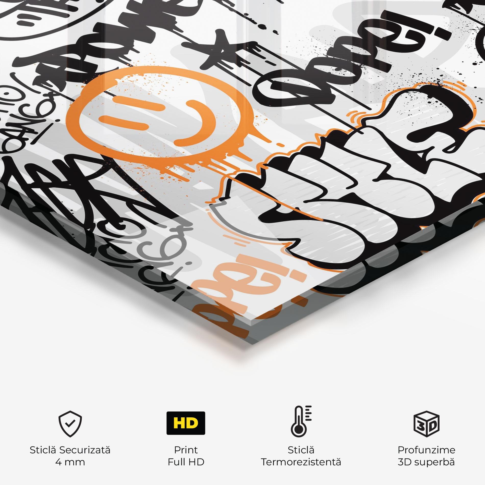 Panou Sticla Bucatarie Black Orange Graffiti mockup 2