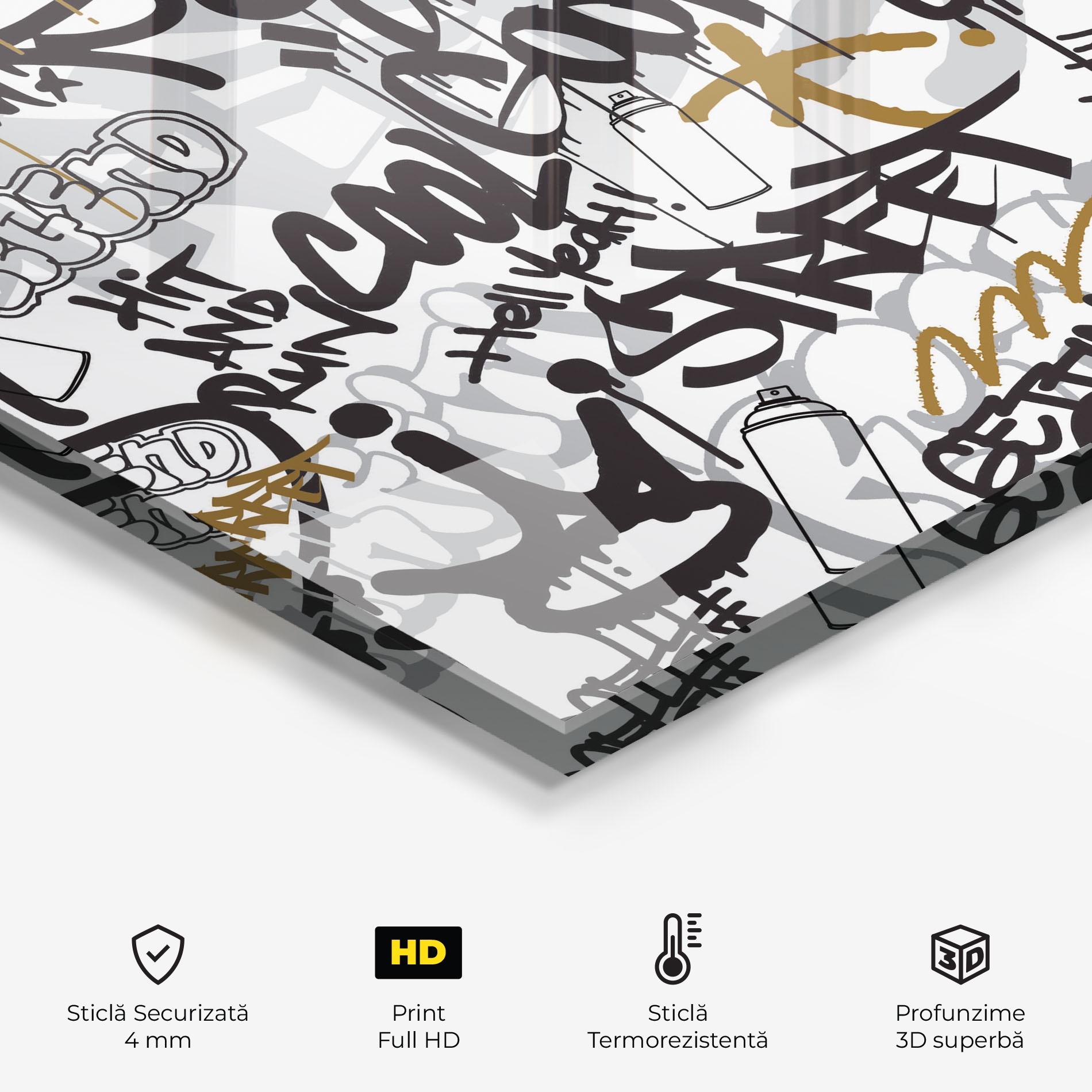 Panou Sticla Bucatarie Black Yellow Graffiti mockup 2