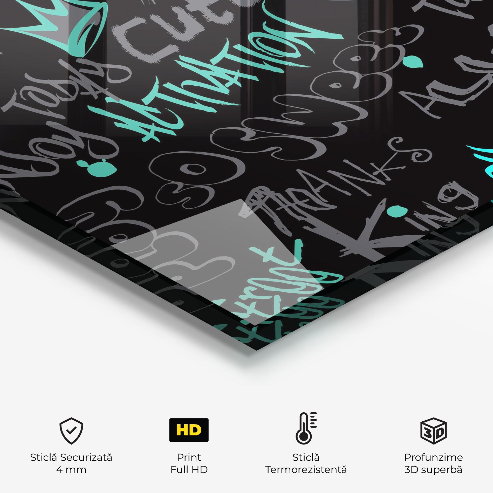 Panou Sticla Bucatarie Blue Grey Graffiti mockup 2