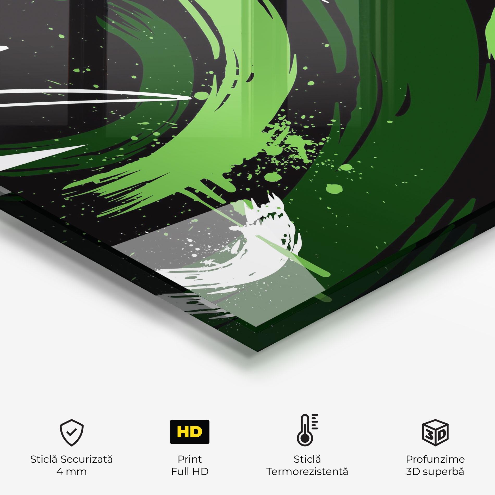 Panou Sticla Bucatarie Green Shades Graffiti mockup 2