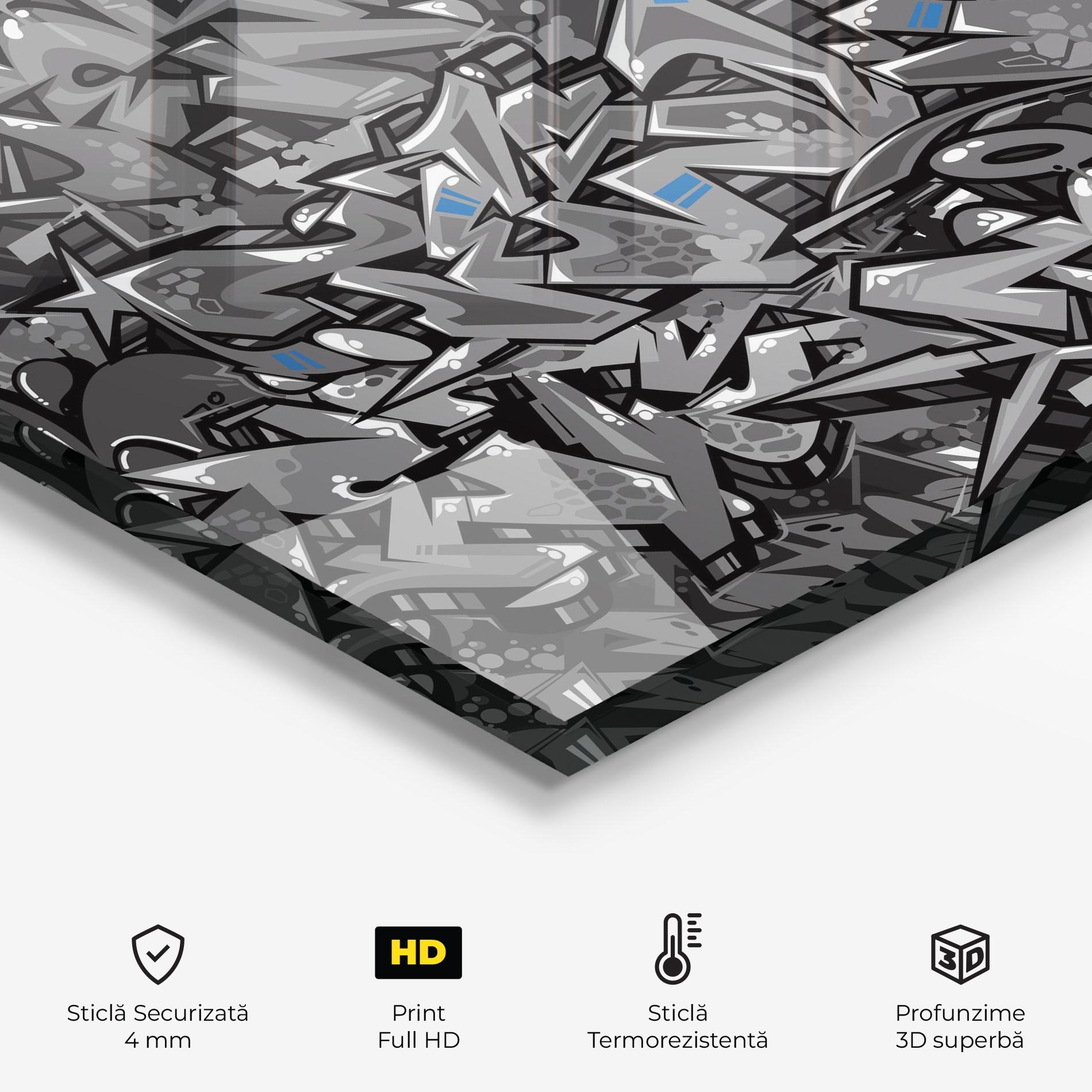 Panou Sticla Bucatarie Grey Blue Graffiti mockup 2