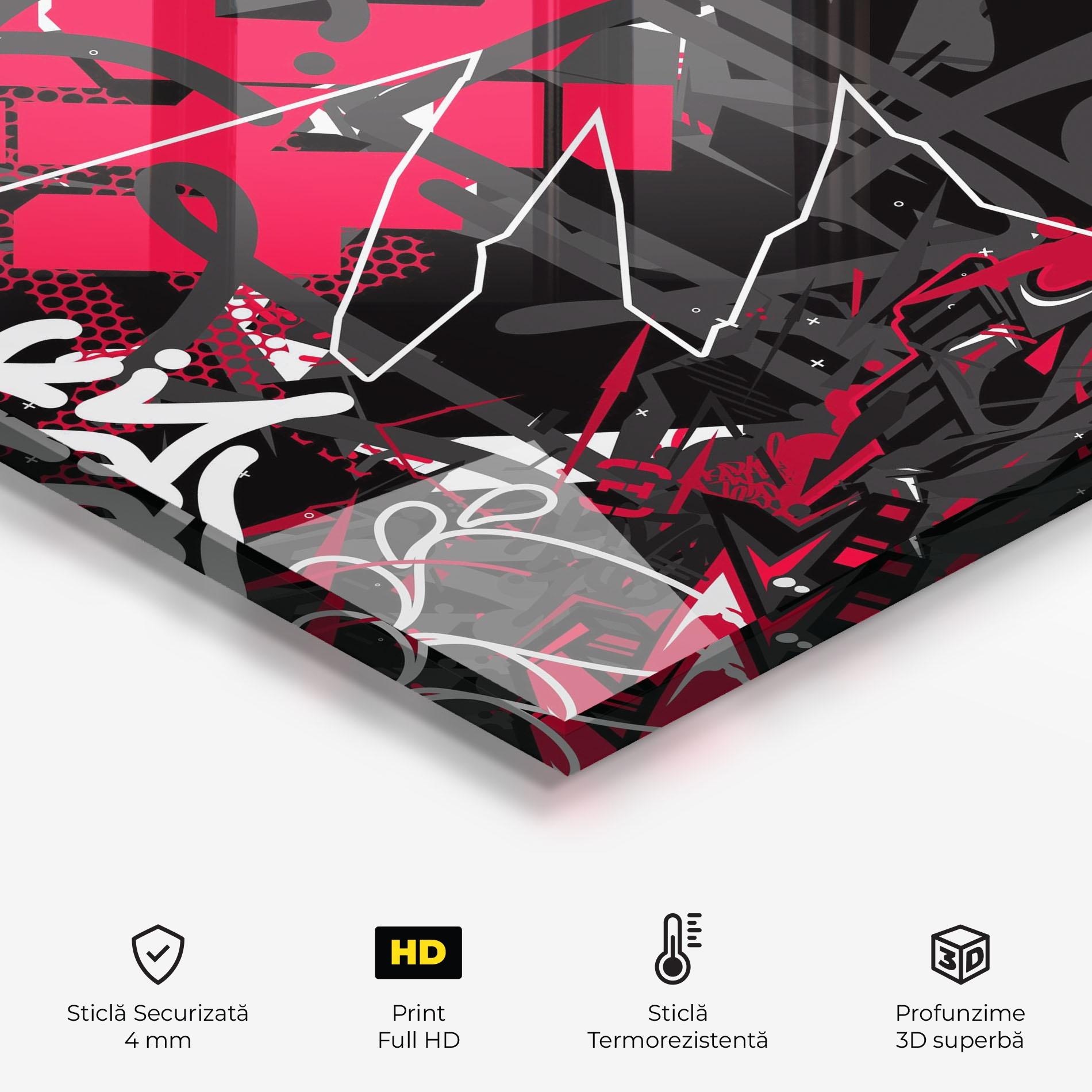 Panou Sticla Bucatarie Grey Red Graffiti mockup 2