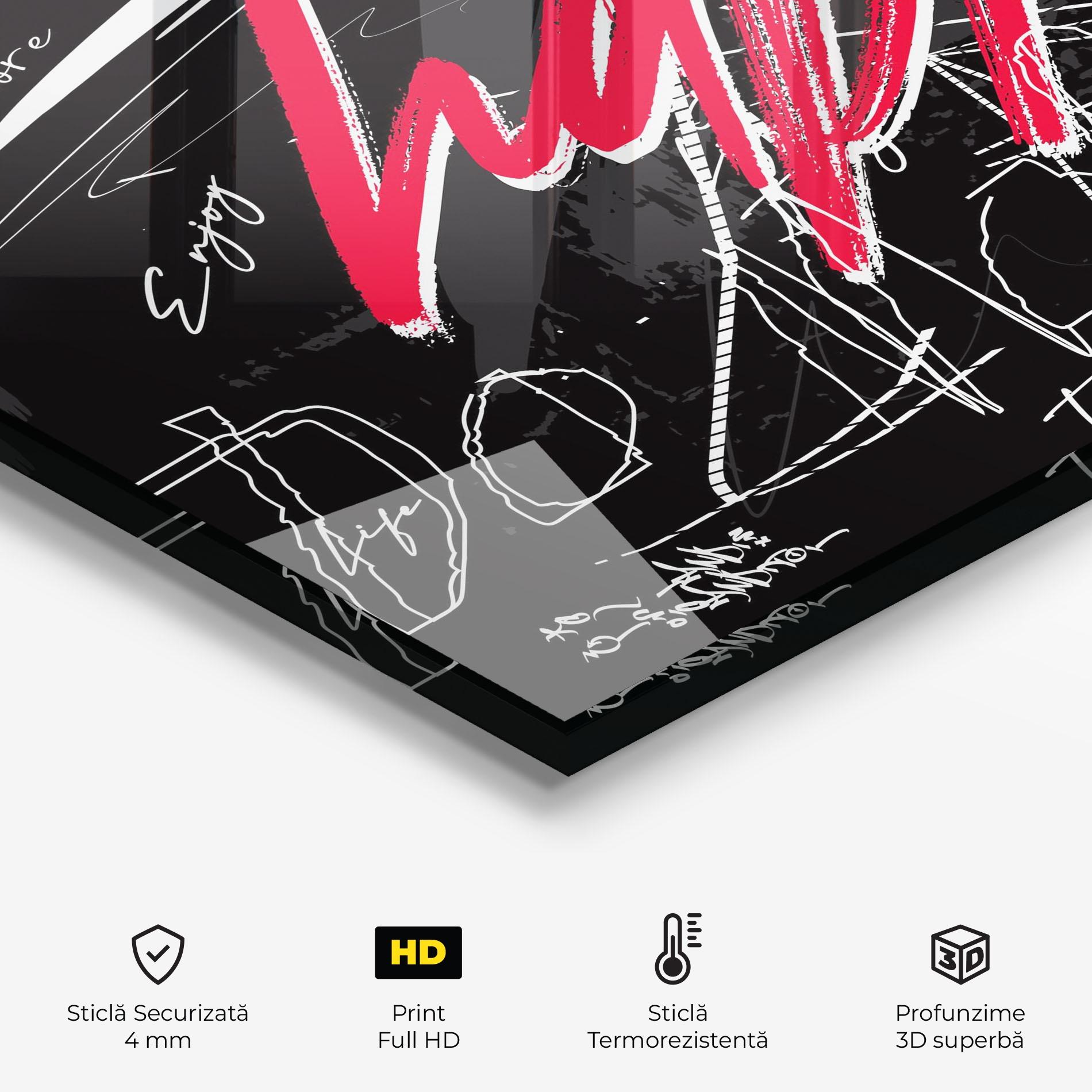 Panou Sticla Bucatarie Red Happy Graffiti mockup 2