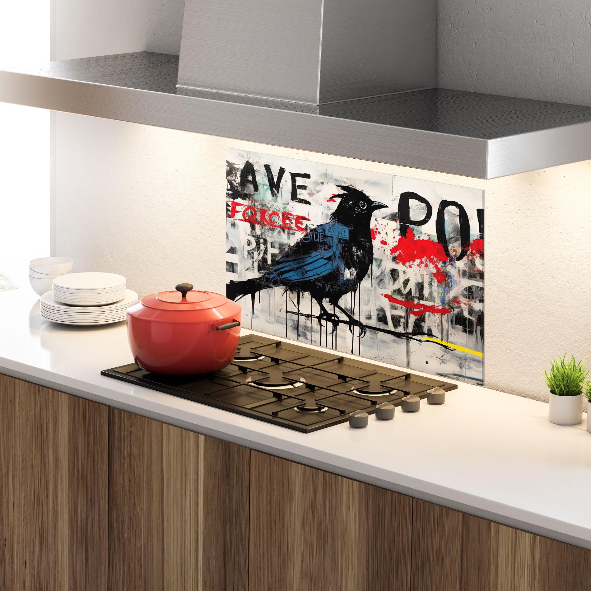 Panou Sticla Bucatarie Blue Bird Doodle mockup 4