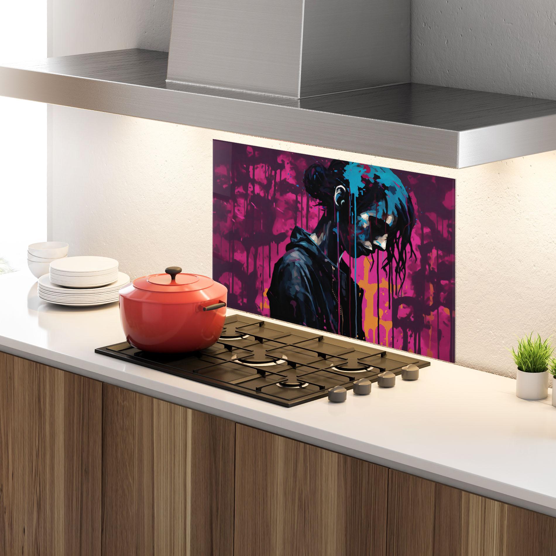 Panou Sticla Bucatarie Blue Pink Paint Falling mockup 4