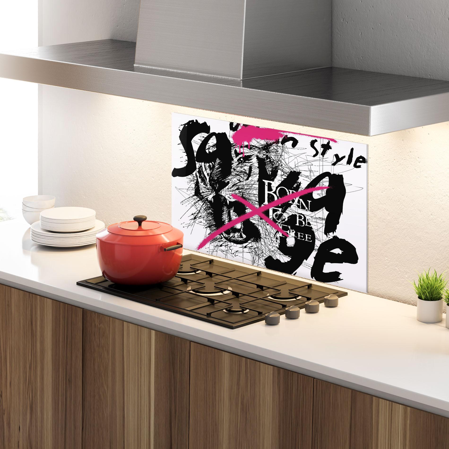 Panou Sticla Bucatarie Born Free Graffiti mockup 4