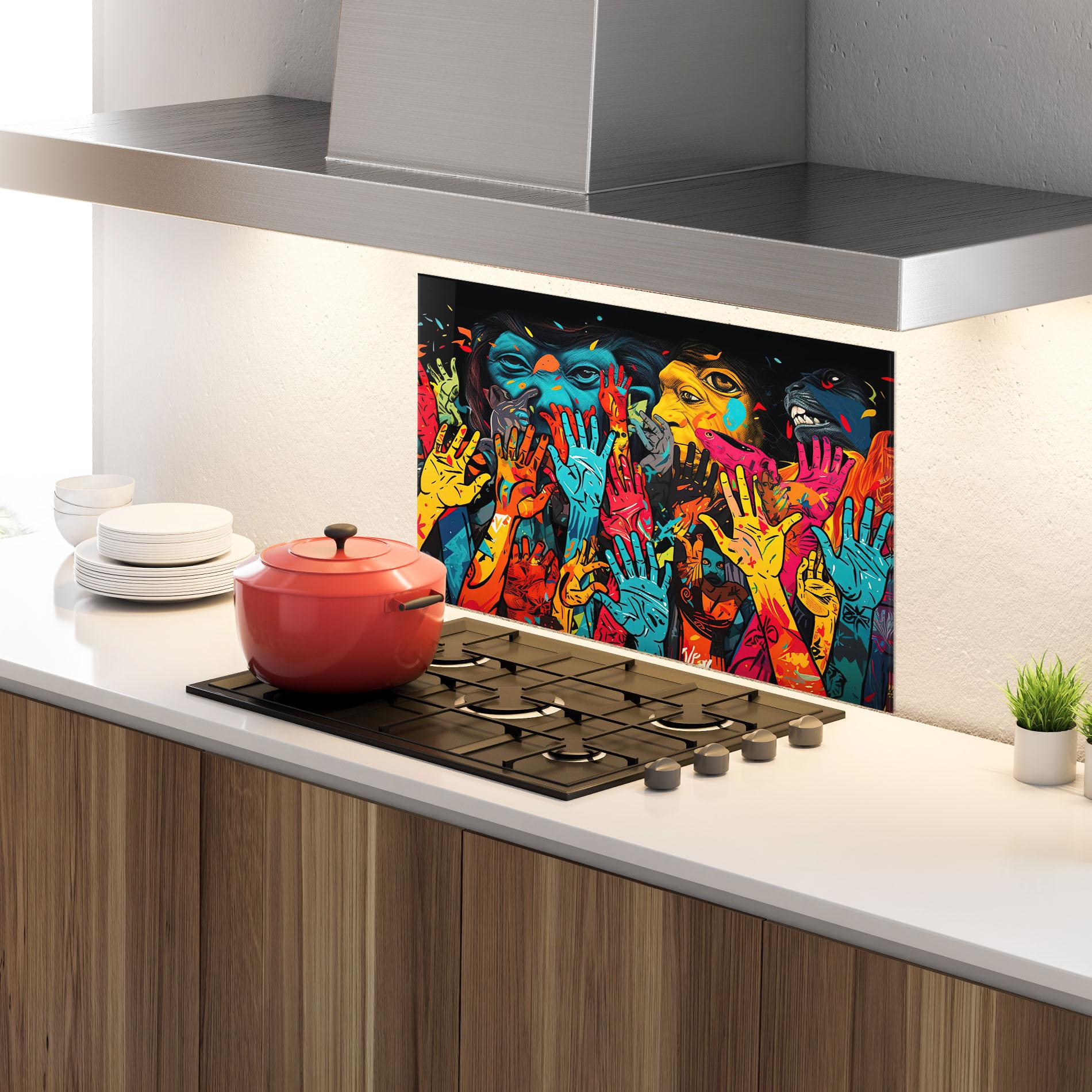 Panou Sticla Bucatarie Colorful Hands mockup 4