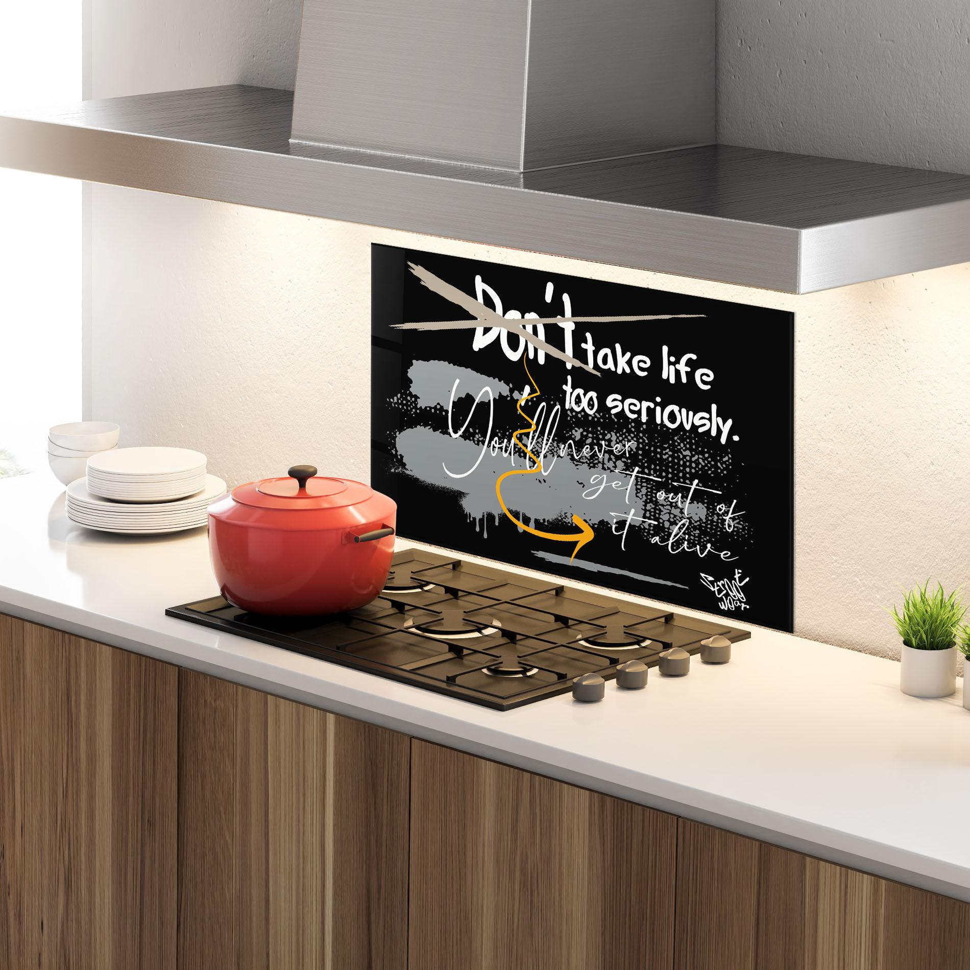 Panou Sticla Bucatarie Grey Orange Graffiti mockup 4