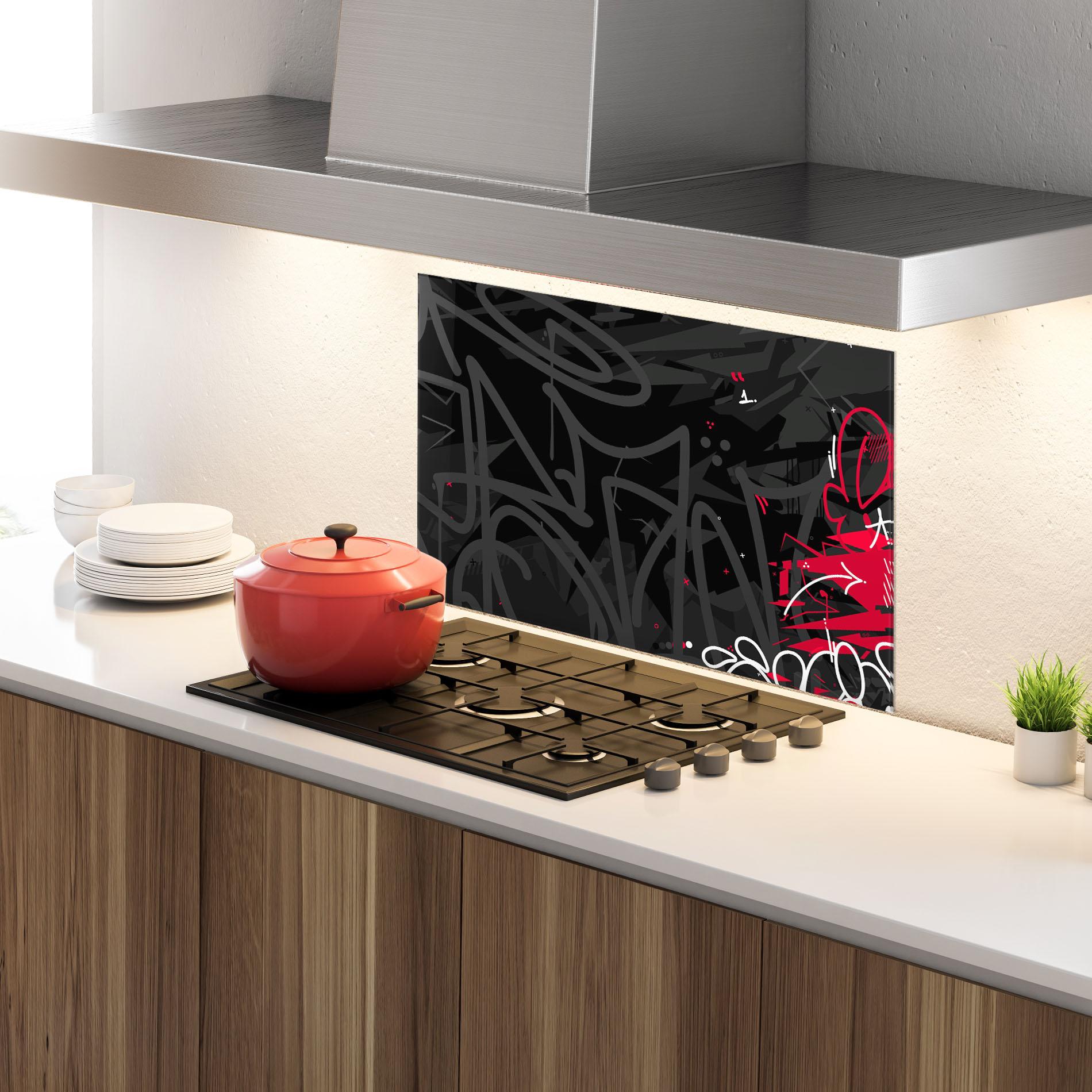 Panou Sticla Bucatarie Grey Pink Graffiti mockup 4