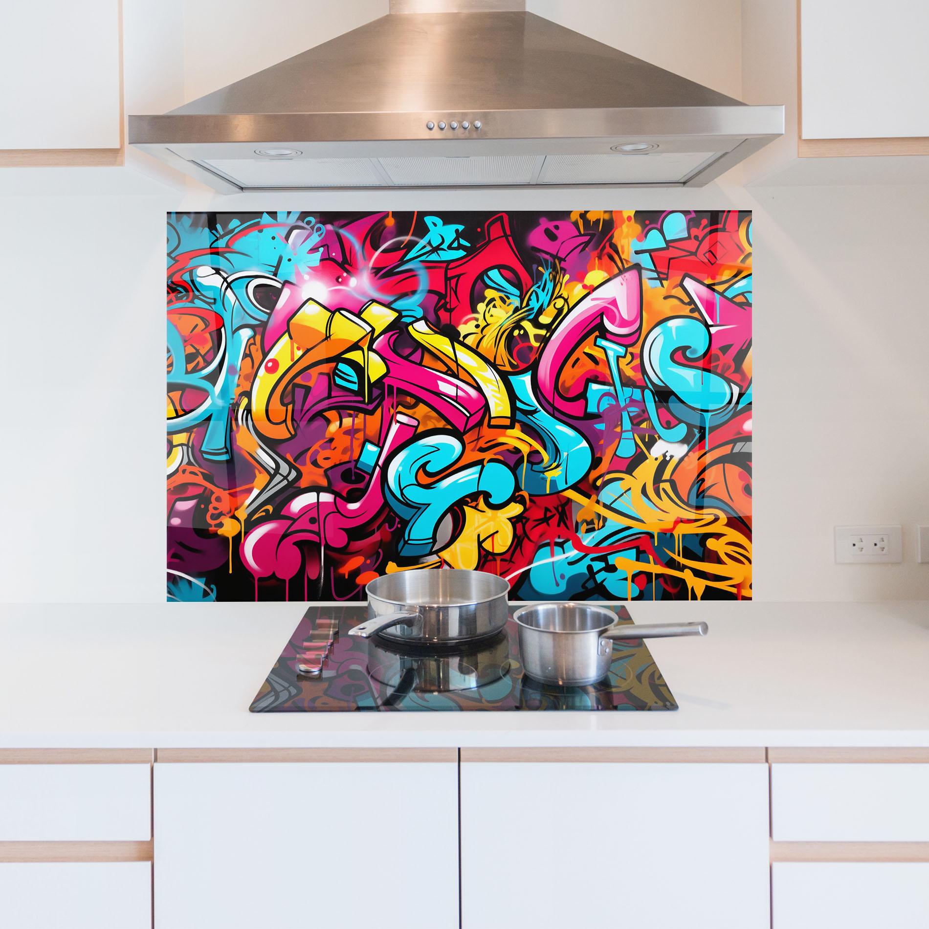 Panou Sticla Bucatarie Abstract Graffiti mockup 5