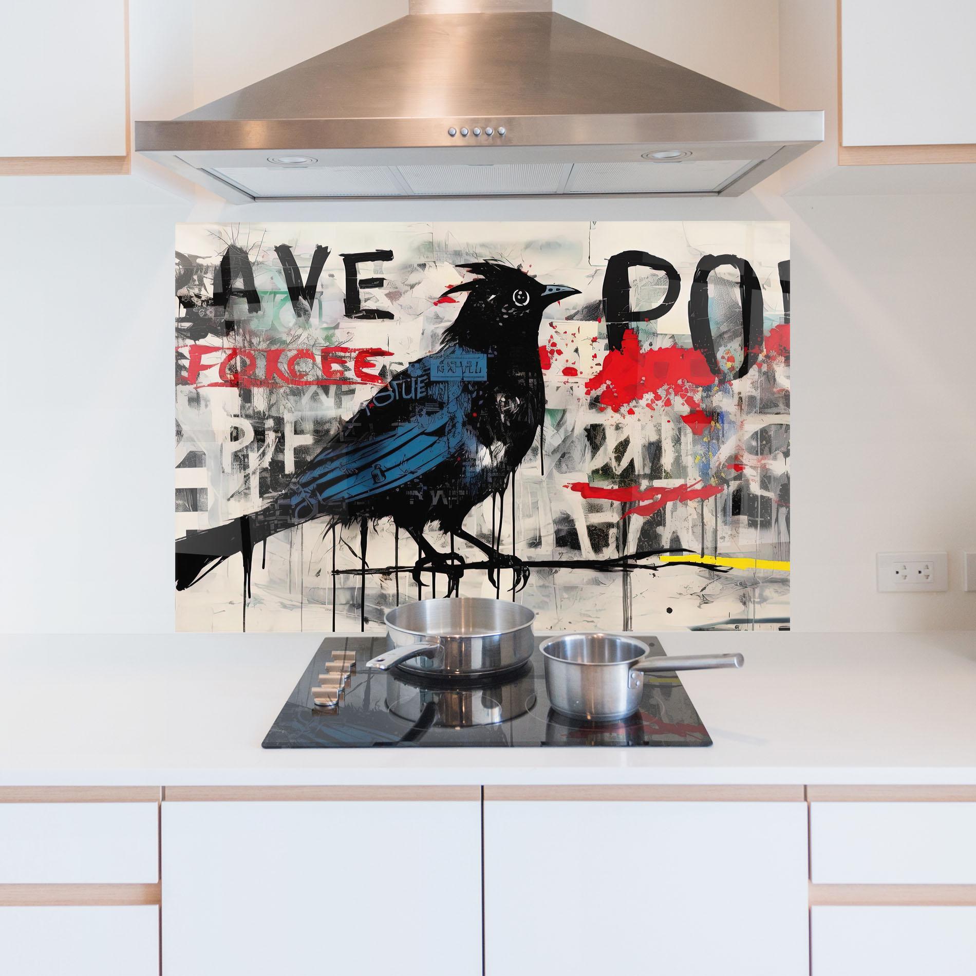 Panou Sticla Bucatarie Blue Bird Doodle mockup 5