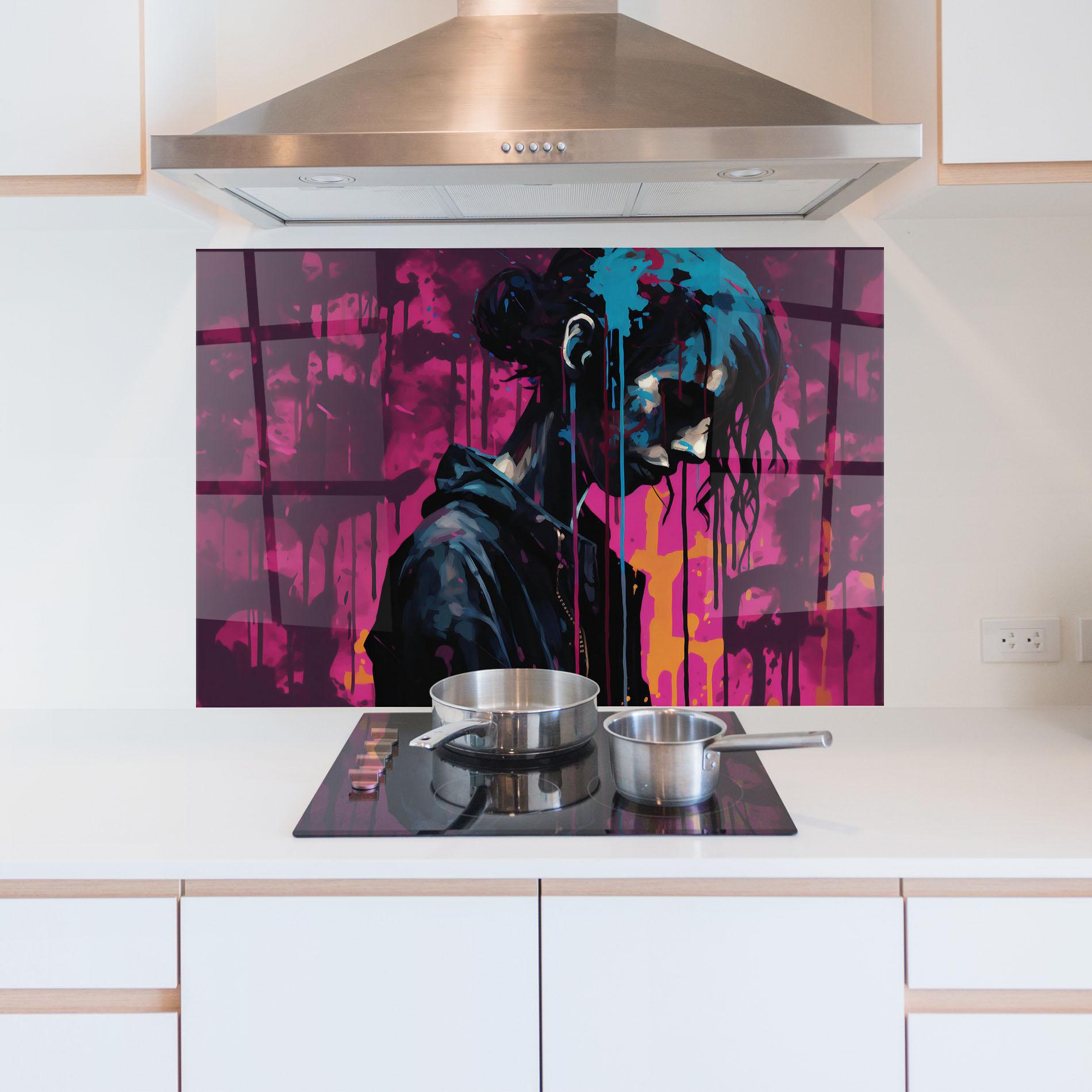 Panou Sticla Bucatarie Blue Pink Paint Falling mockup 5