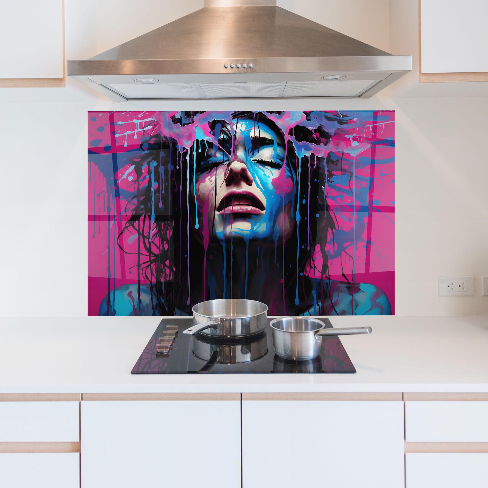 Panou Sticla Bucatarie Blue Pink Woman mockup 5