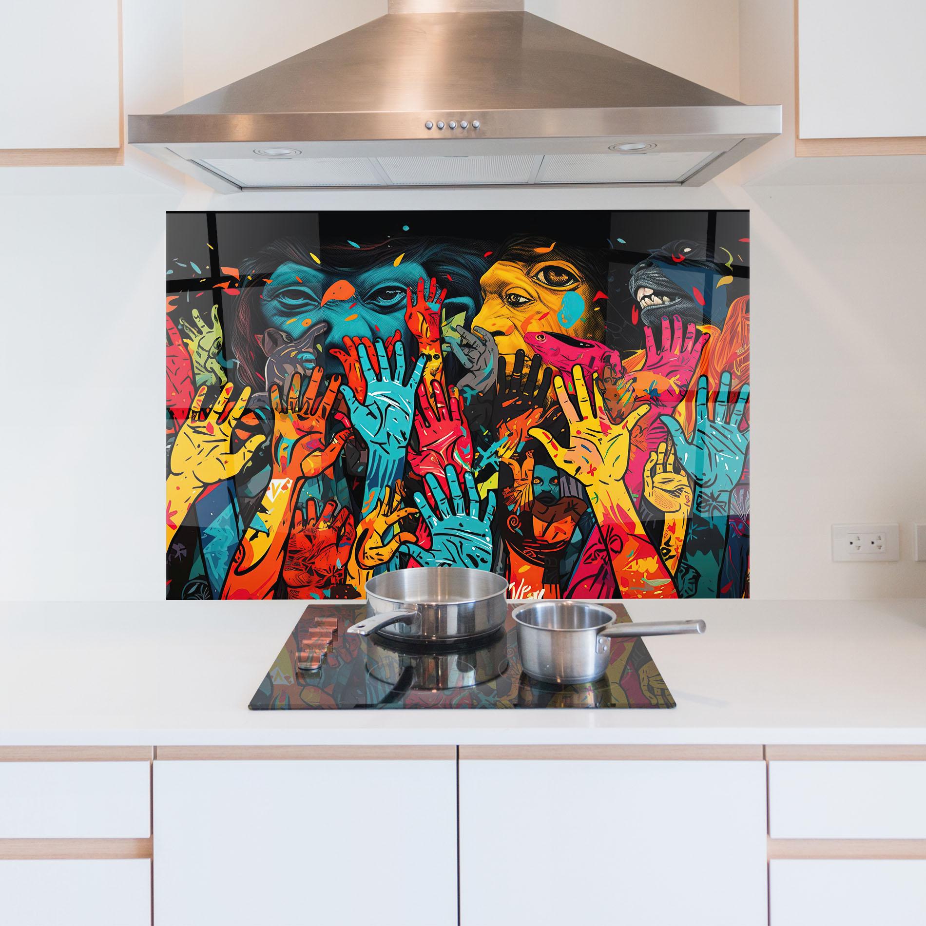 Panou Sticla Bucatarie Colorful Hands mockup 5