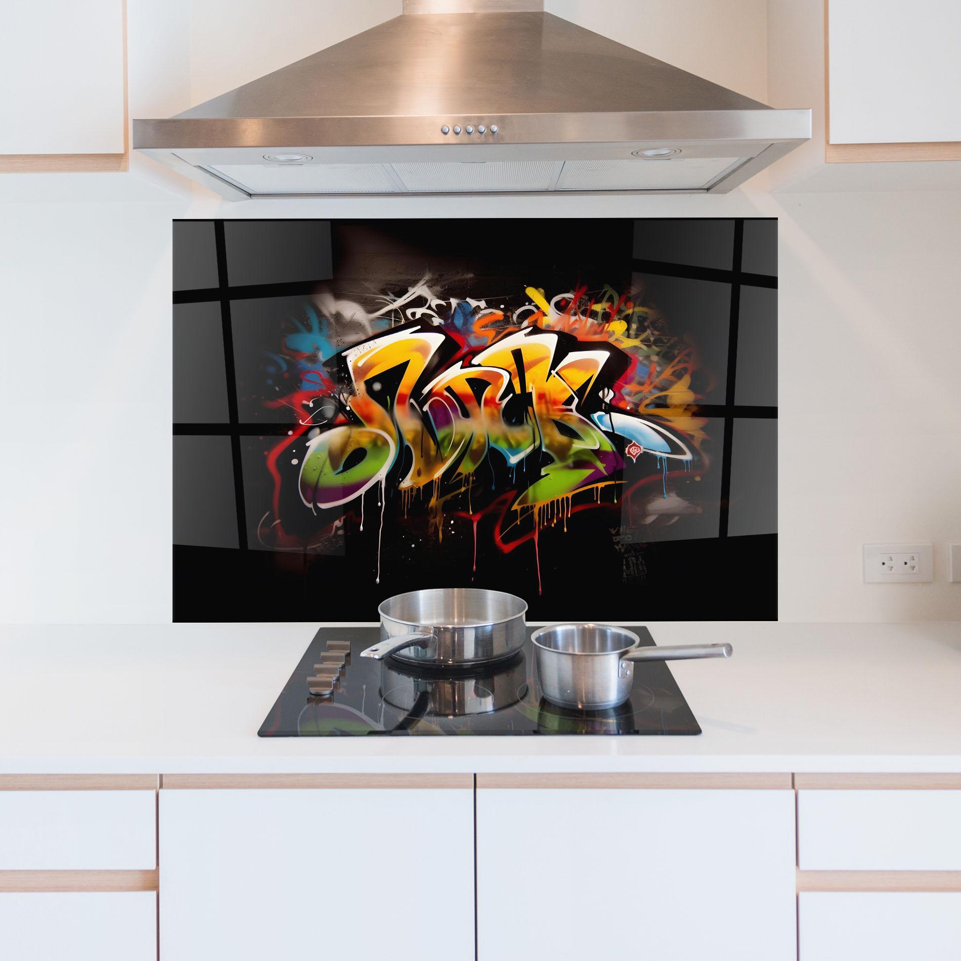 Panou Sticla Bucatarie Graffiti Style Wall mockup 5