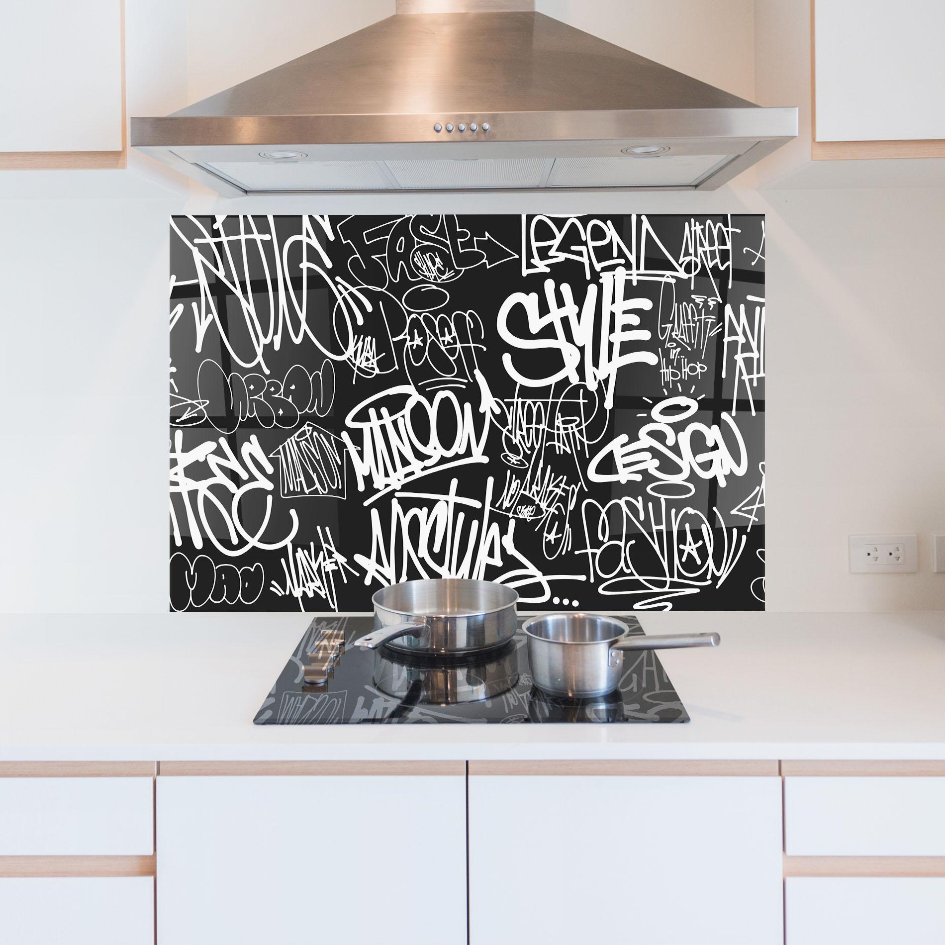 Panou Sticla Bucatarie Graffiti Tags mockup 5