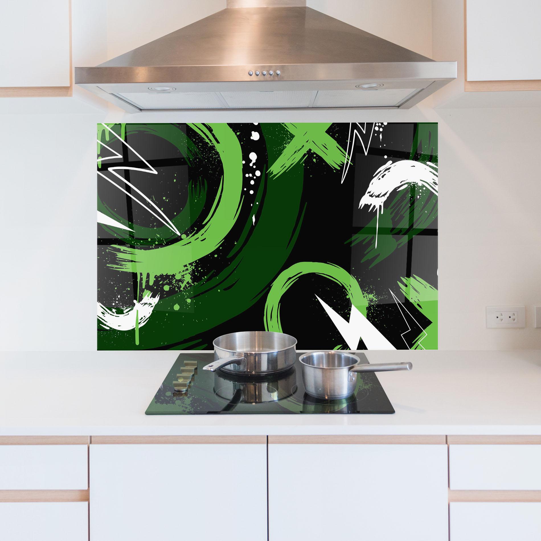 Panou Sticla Bucatarie Green Shades Graffiti mockup 5