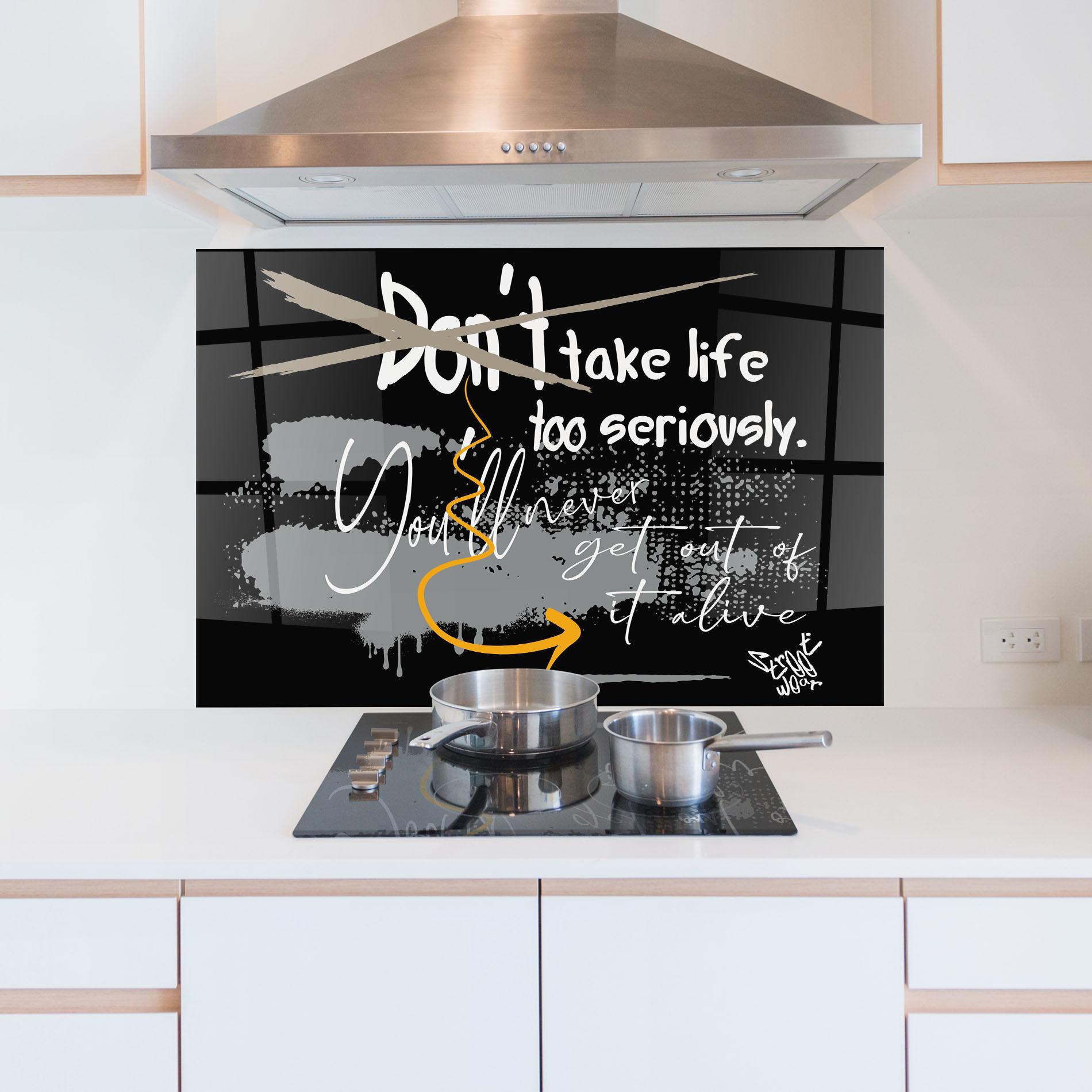 Panou Sticla Bucatarie Grey Orange Graffiti mockup 5