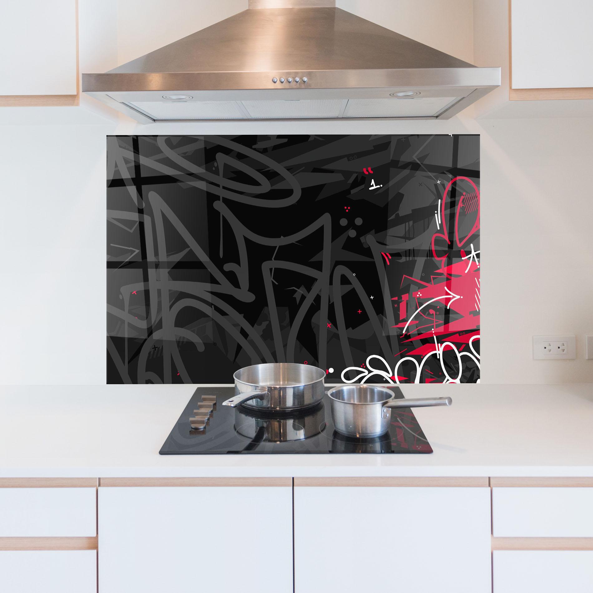 Panou Sticla Bucatarie Grey Pink Graffiti mockup 5