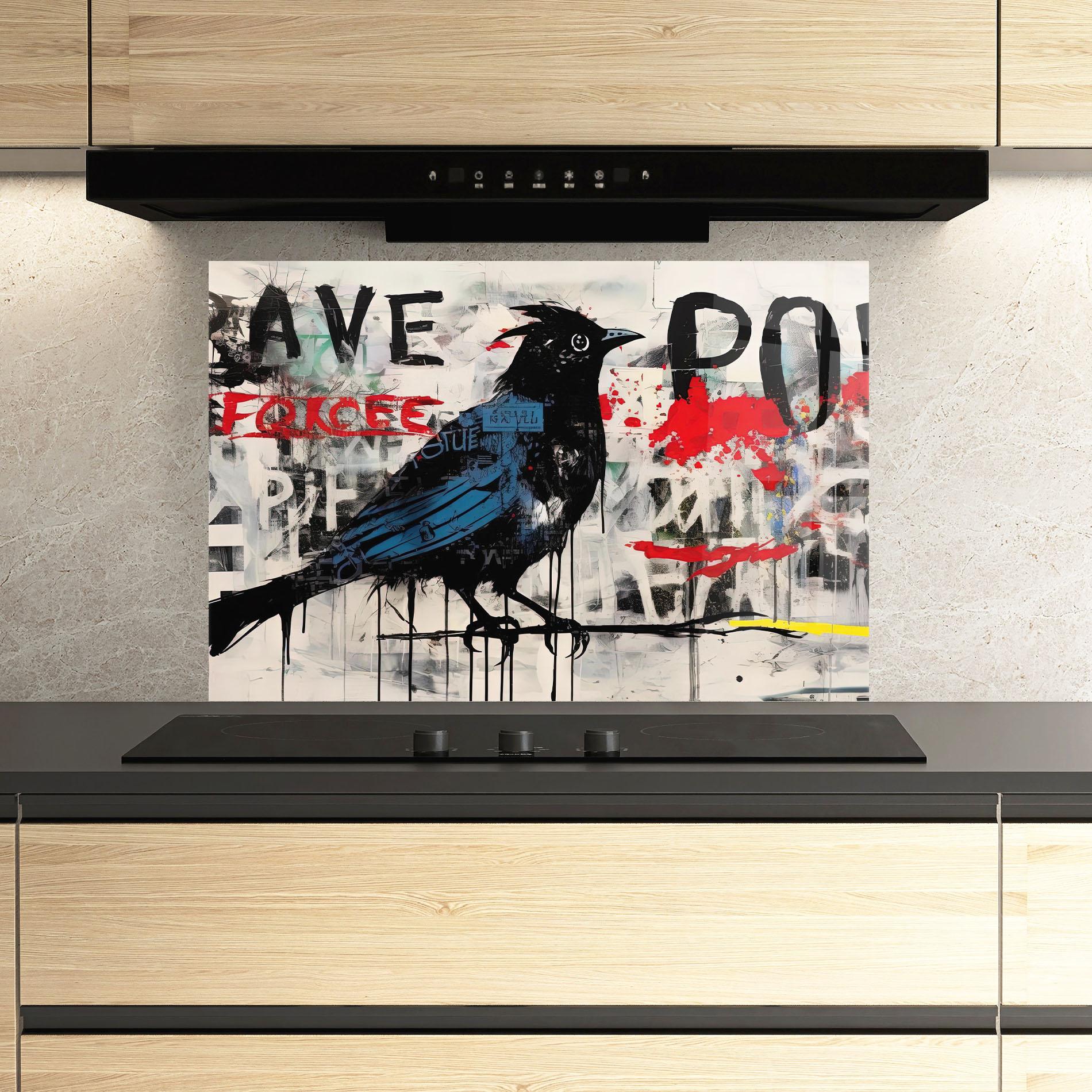 Panou Sticla Bucatarie Blue Bird Doodle mockup 3