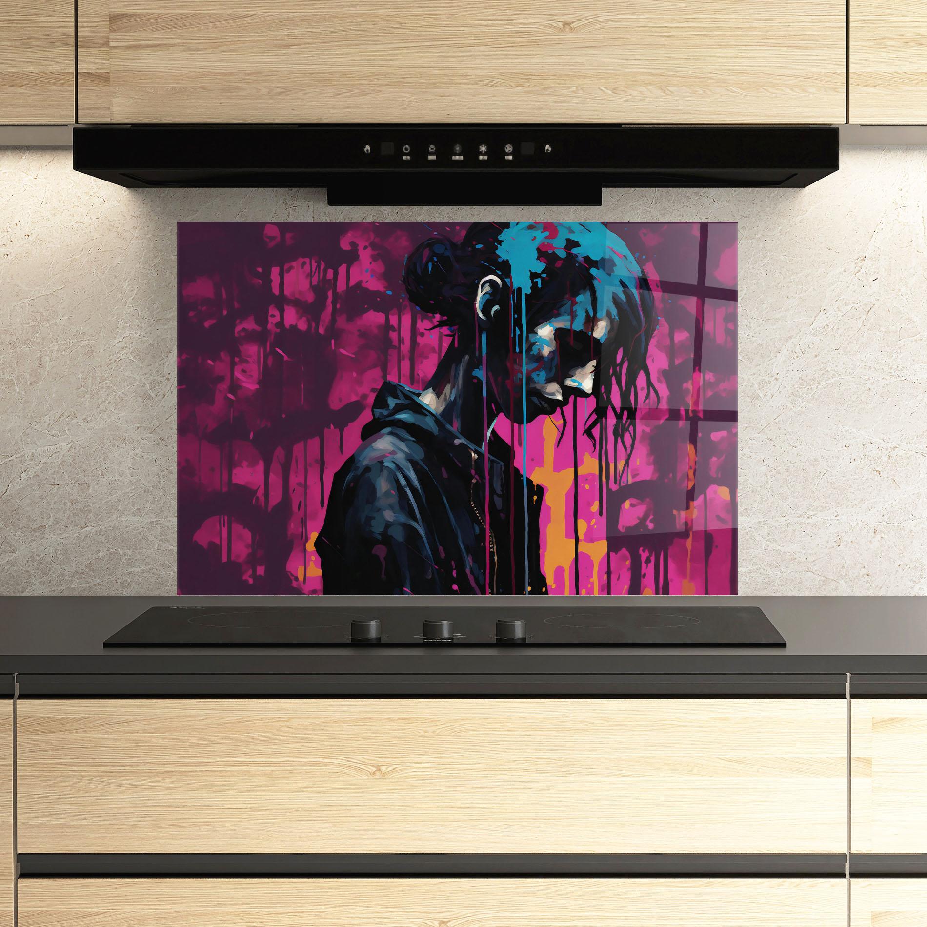 Panou Sticla Bucatarie Blue Pink Paint Falling mockup 3