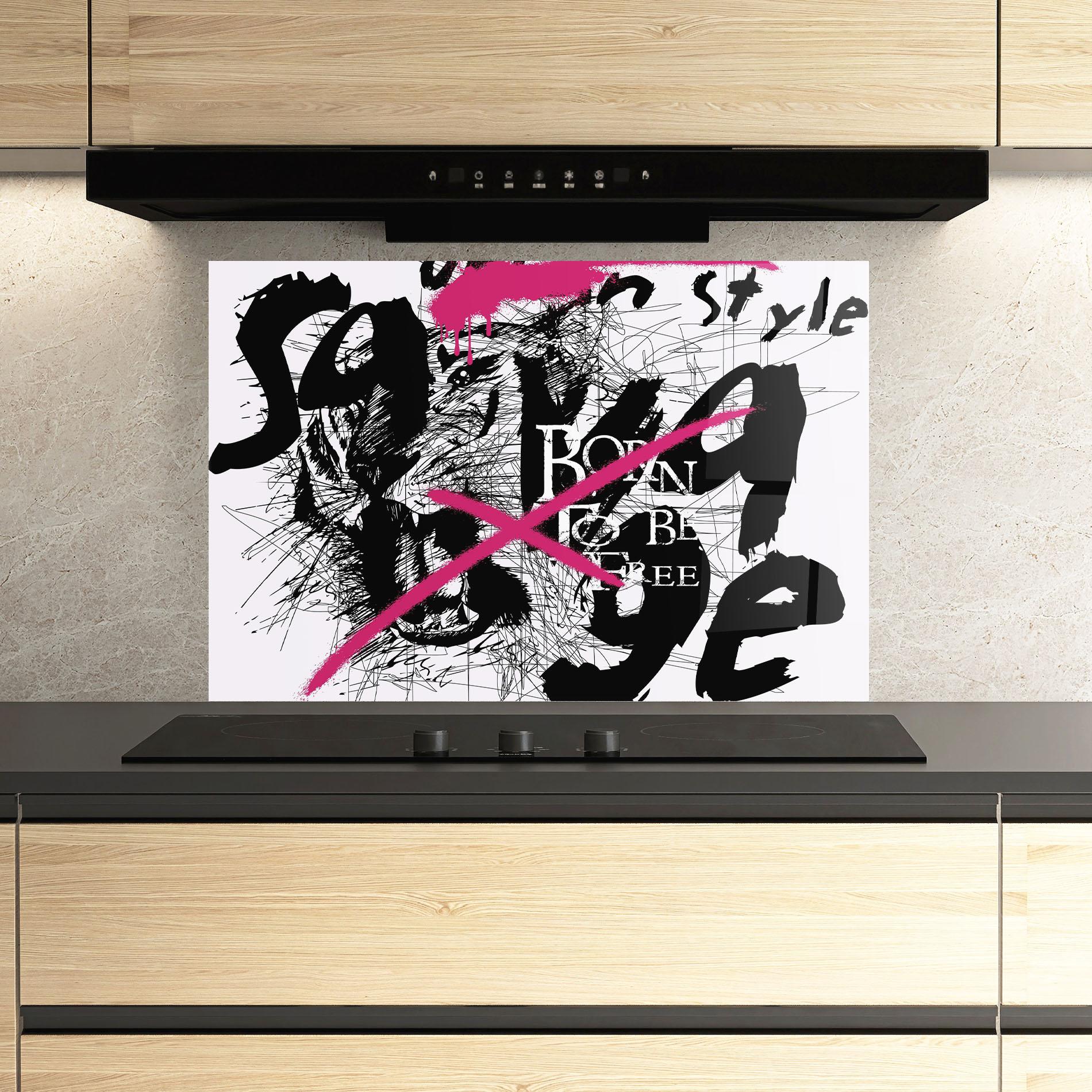 Panou Sticla Bucatarie Born Free Graffiti mockup 3
