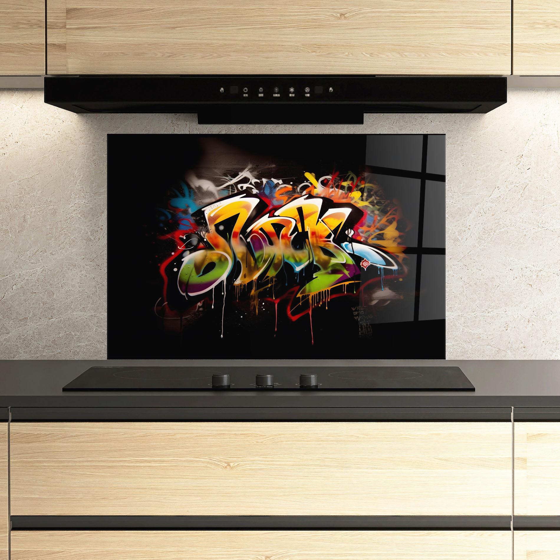 Panou Sticla Bucatarie Graffiti Style Wall mockup 3