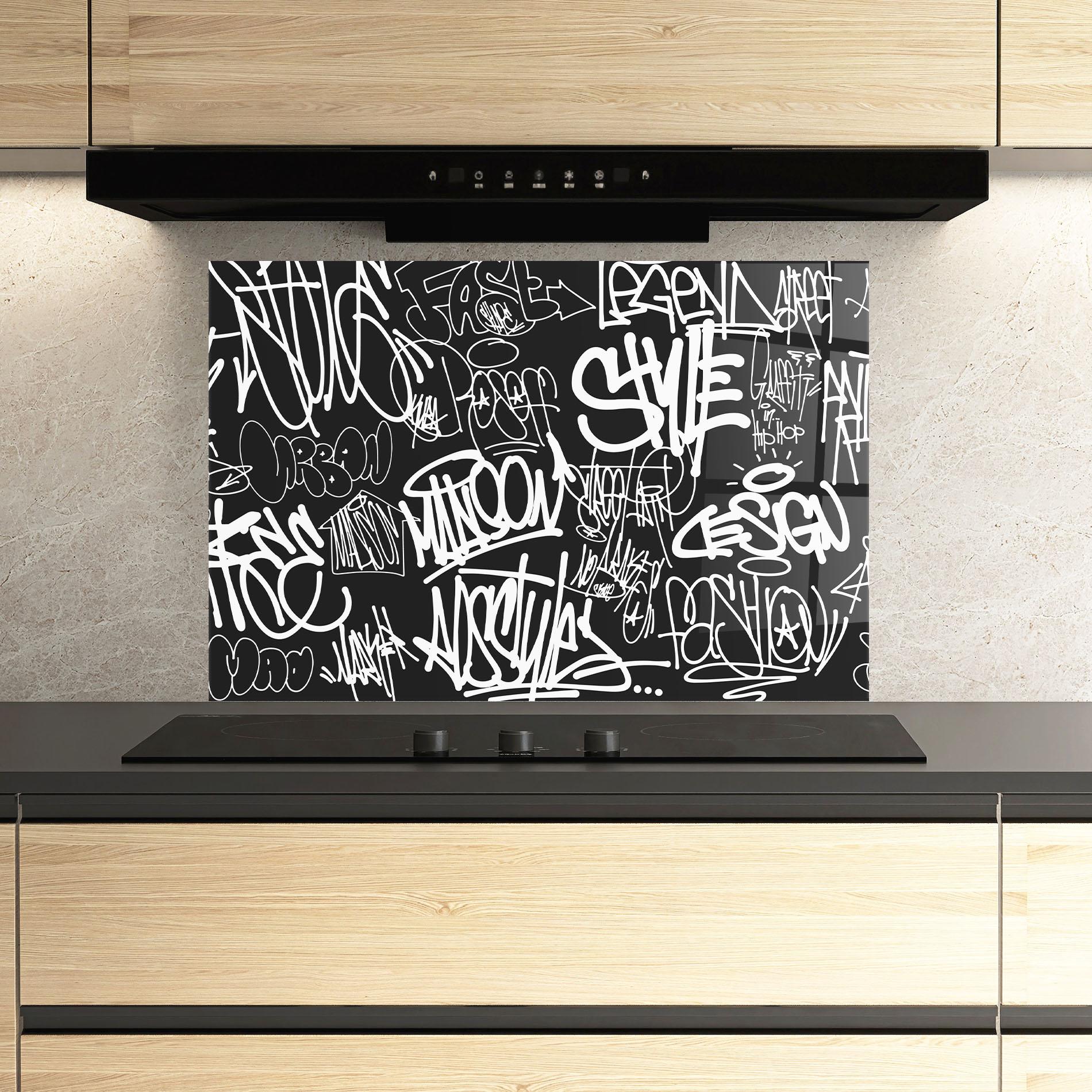 Panou Sticla Bucatarie Graffiti Tags mockup 3