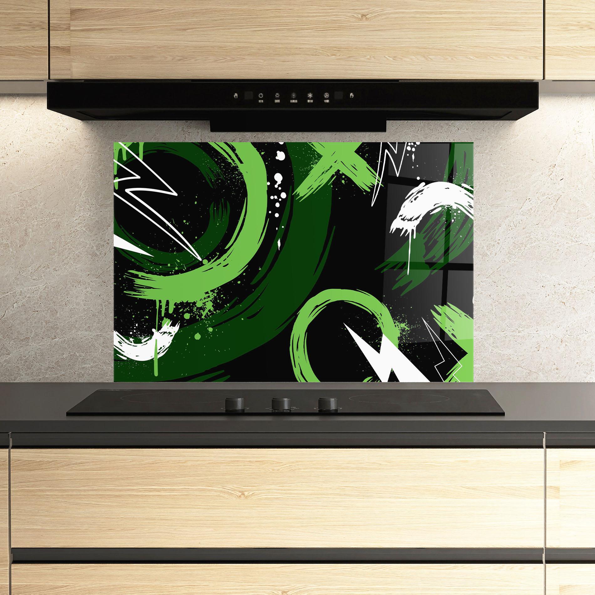 Panou Sticla Bucatarie Green Shades Graffiti mockup 3