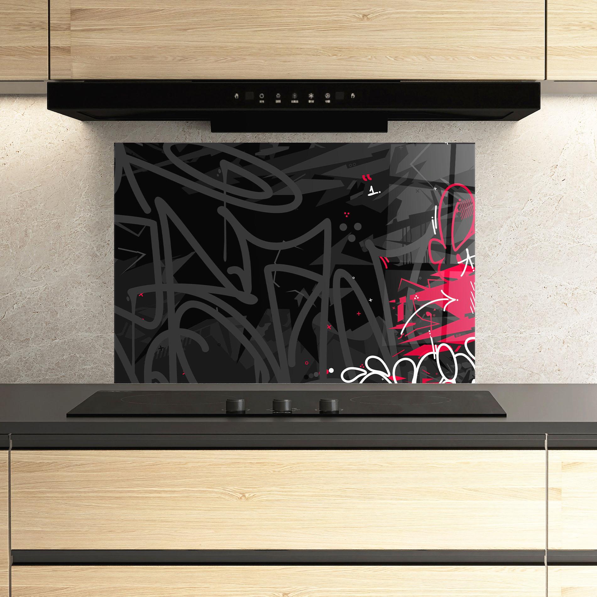 Panou Sticla Bucatarie Grey Pink Graffiti mockup 3