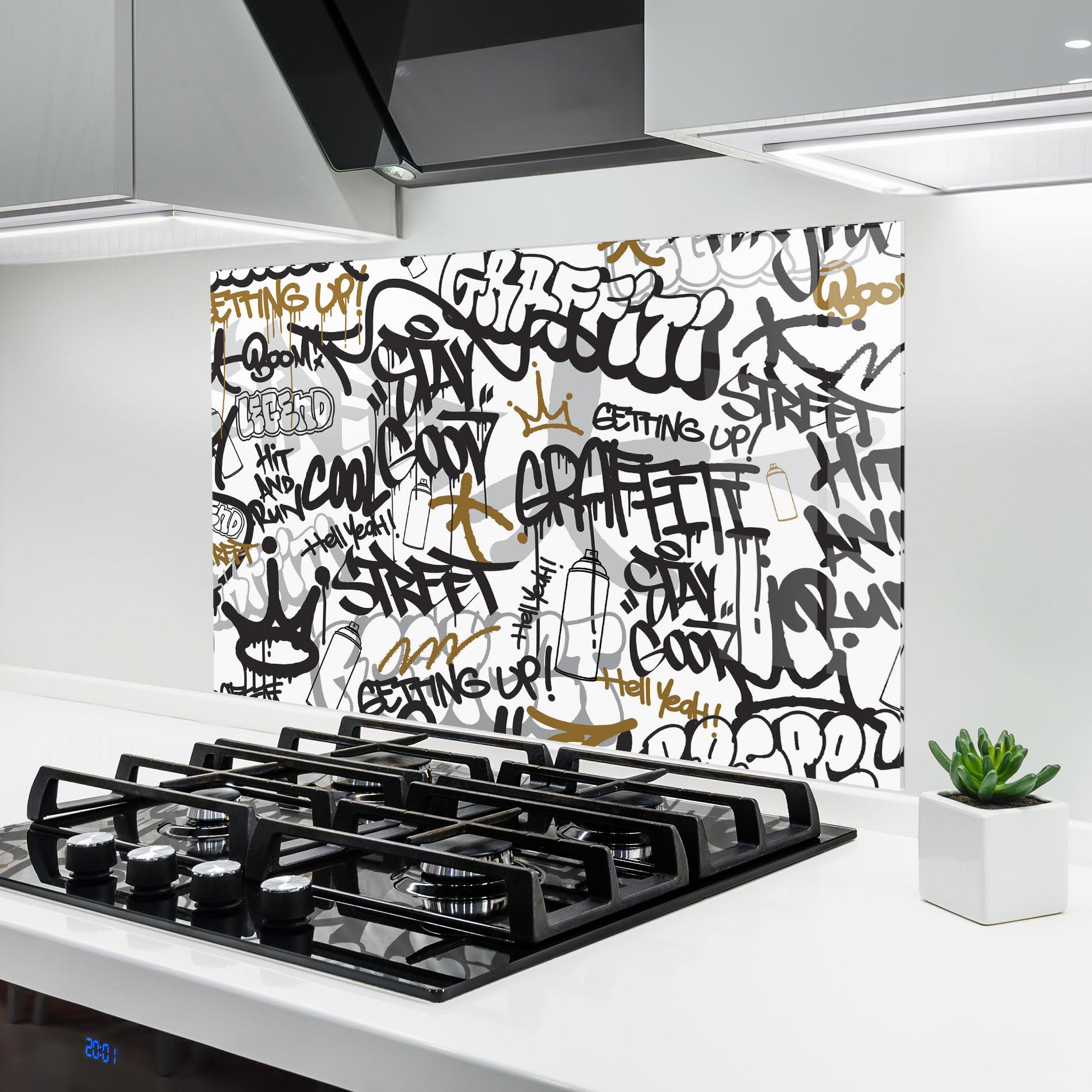 Panou Sticla Bucatarie Black Yellow Graffiti mockup 6