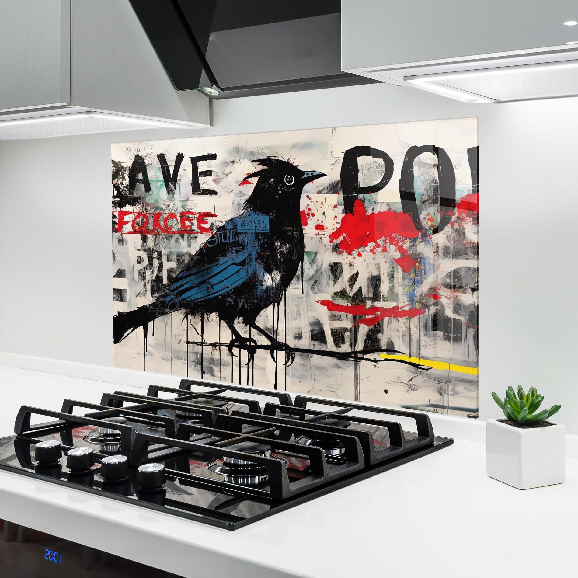 Panou Sticla Bucatarie Blue Bird Doodle mockup 6